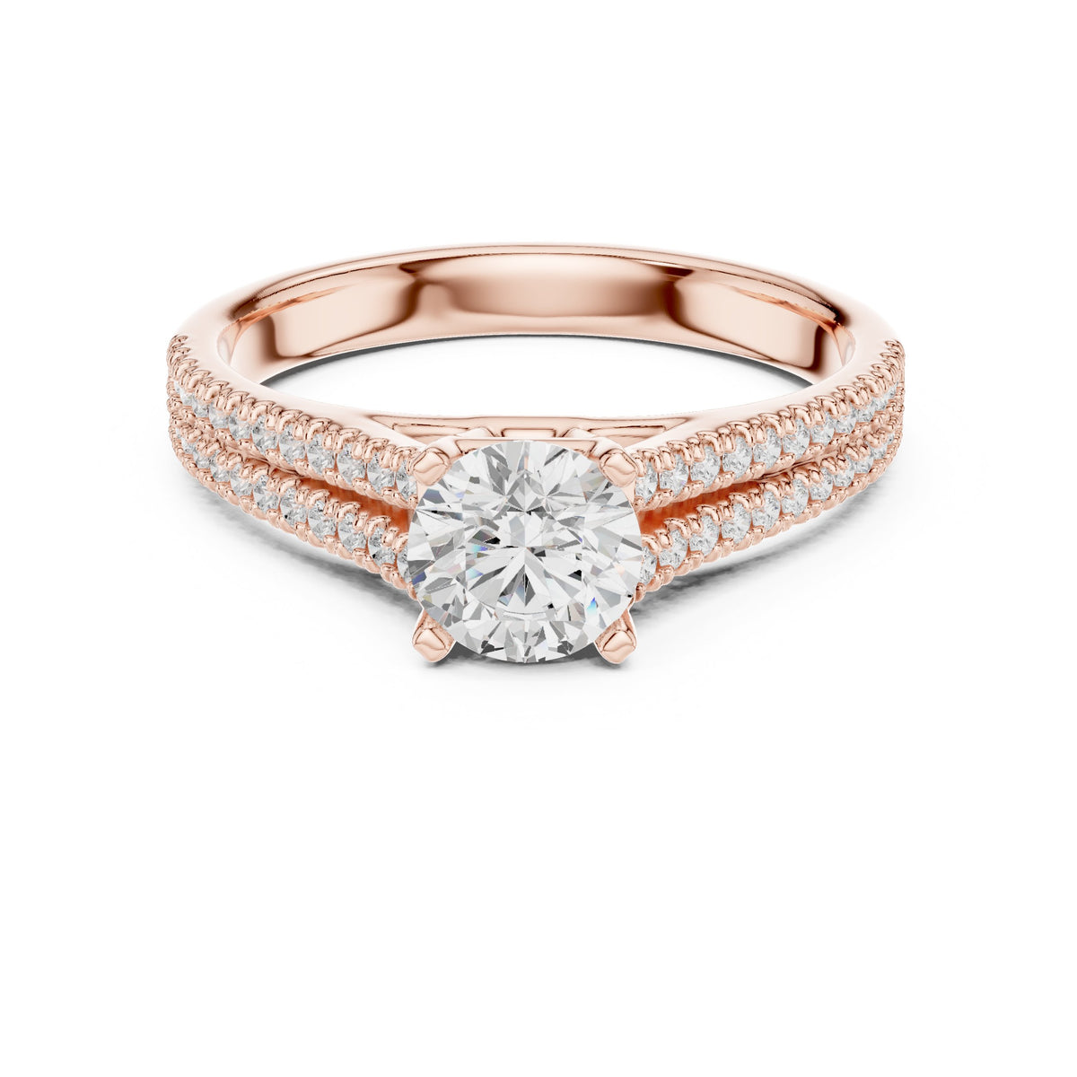 Round Diamond Engagement Ring with Wide Pavé Band