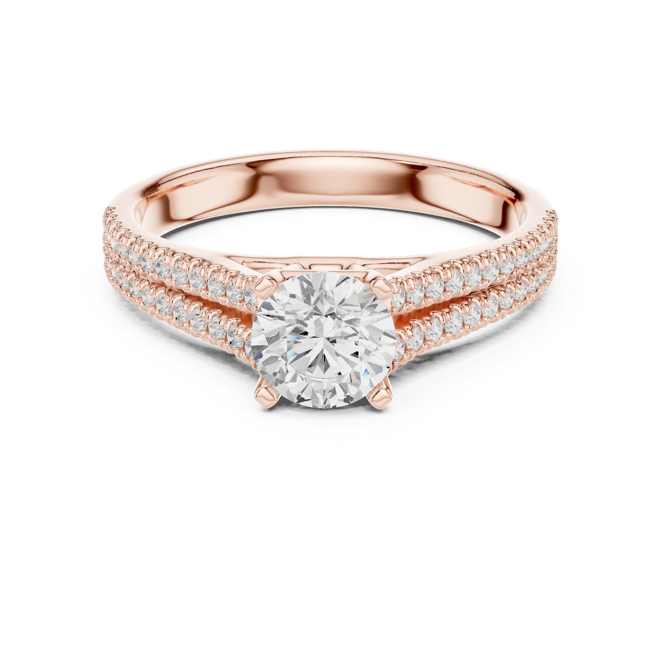 Round Diamond Engagement Ring with Wide Pavé Band in Rose Gold - VYKA Diamonds