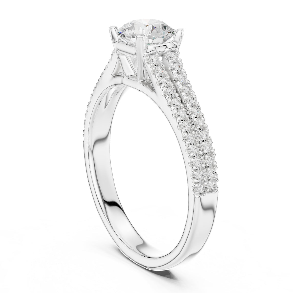 Round Diamond Engagement Ring with Wide Pavé Band