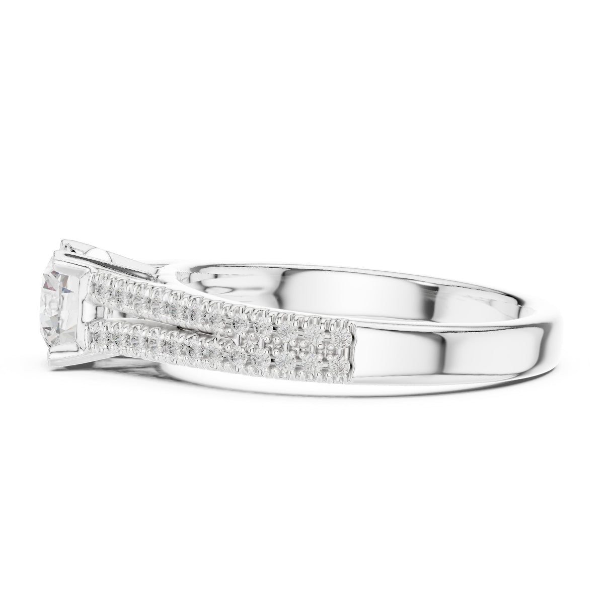 Round Diamond Engagement Ring with Wide Pavé Band