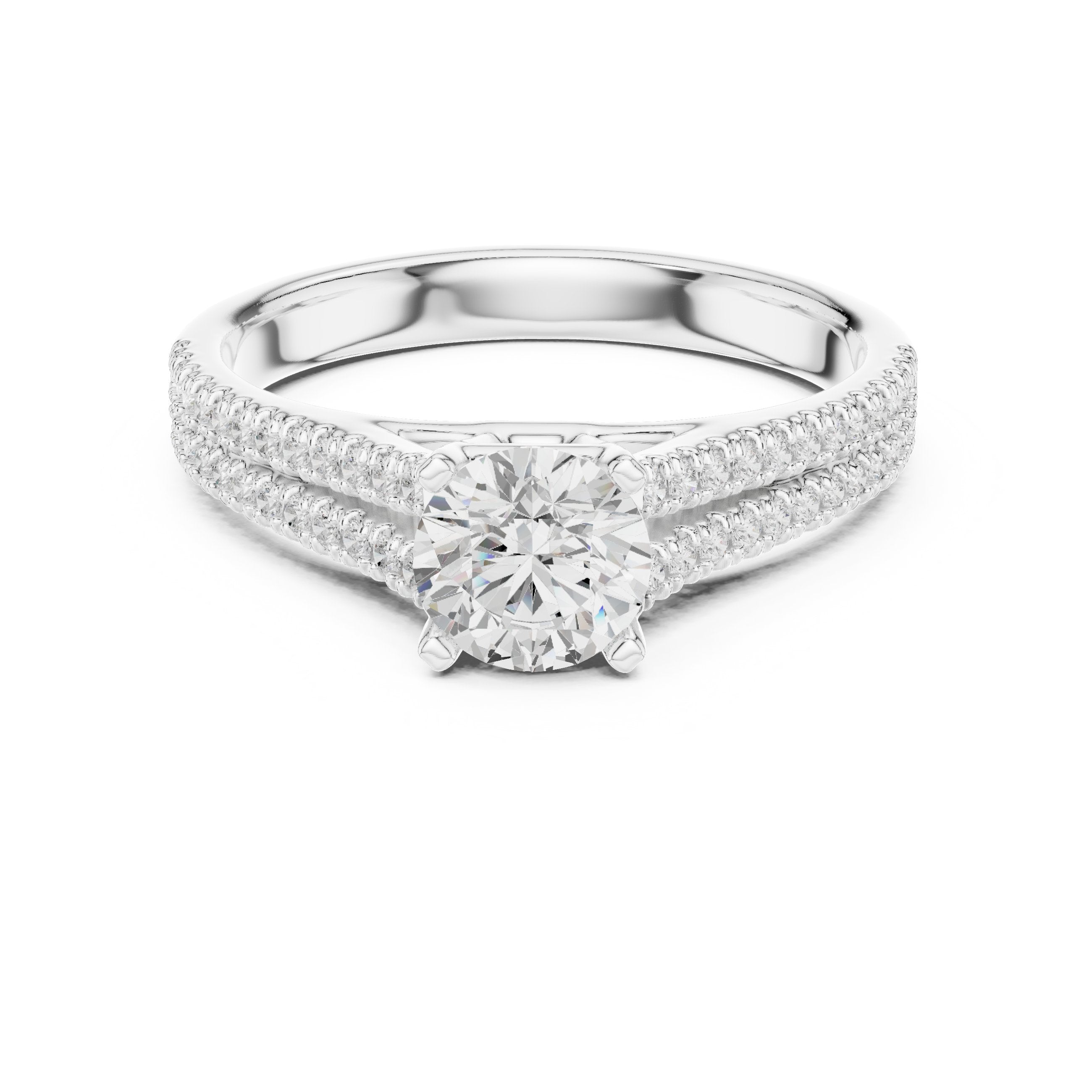 Round Diamond Engagement Ring with Wide Pavé Band in White Gold - VYKA Diamonds