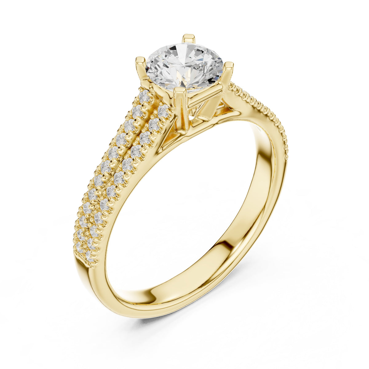 Round Diamond Engagement Ring with Wide Pavé Band