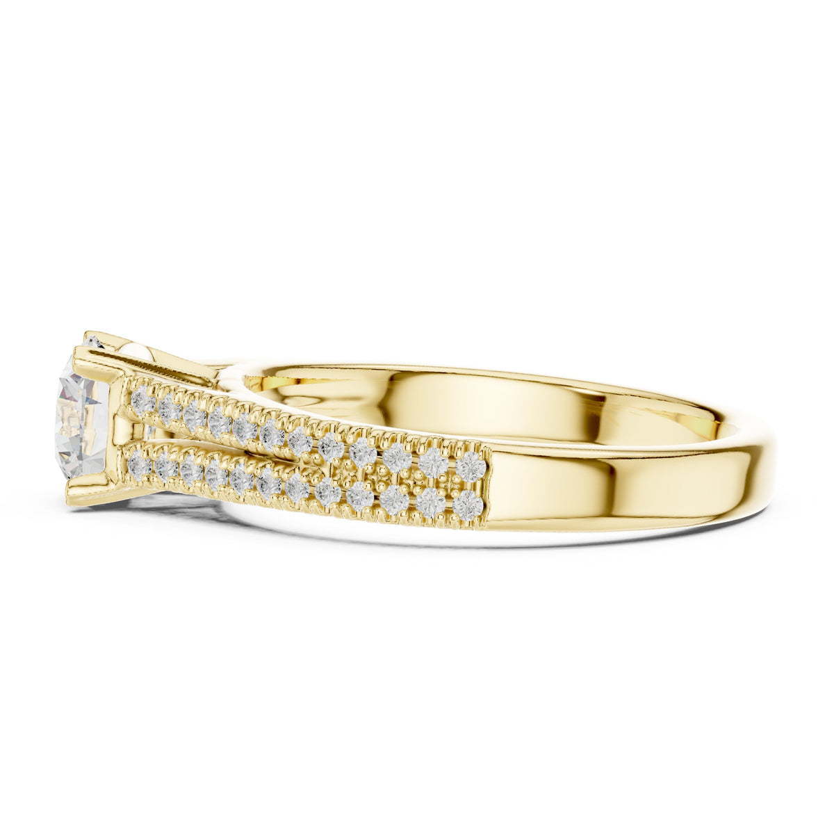 Round Diamond Engagement Ring with Wide Pavé Band