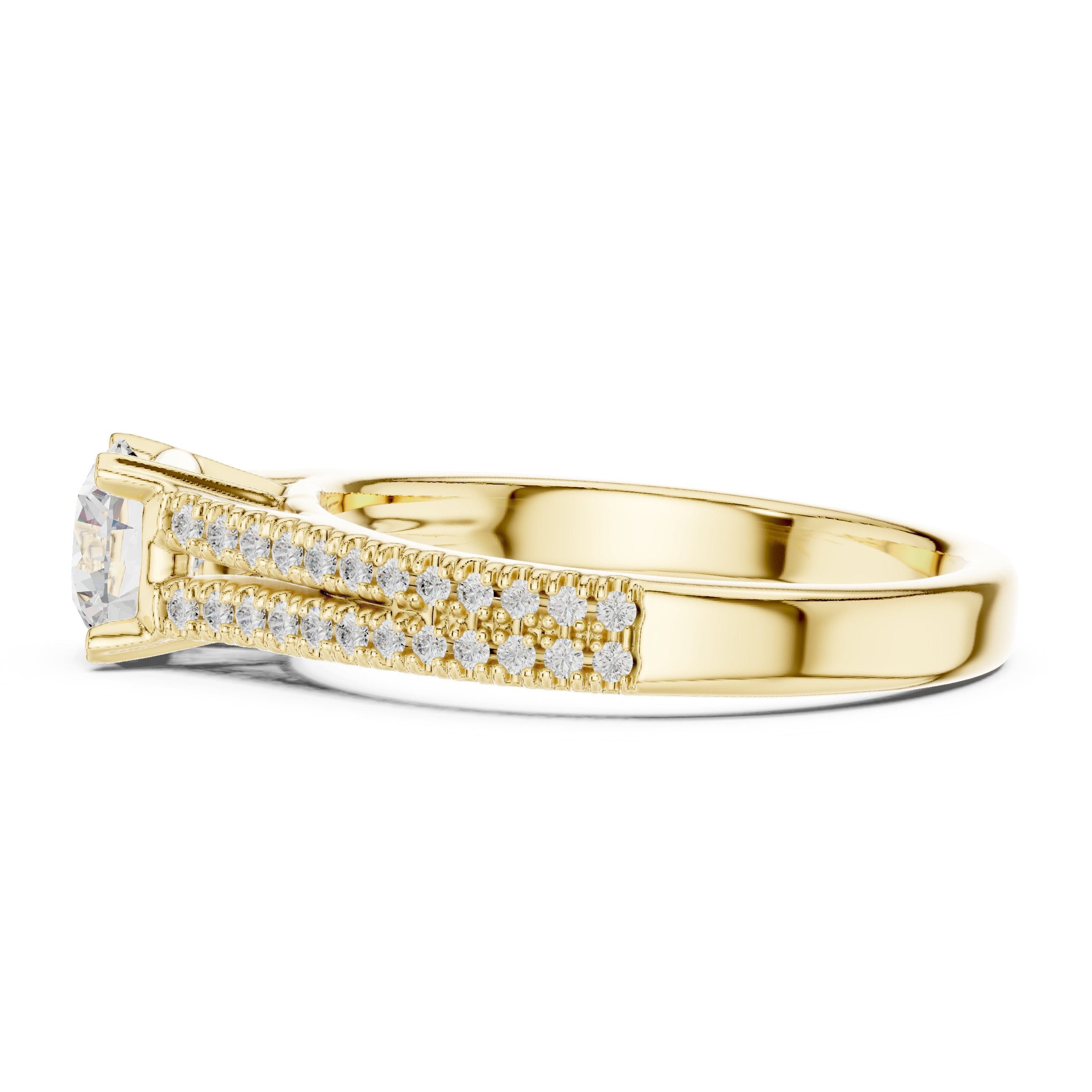 Round Diamond Engagement Ring with Wide Pavé Band in Yellow Gold - VYKA Diamonds