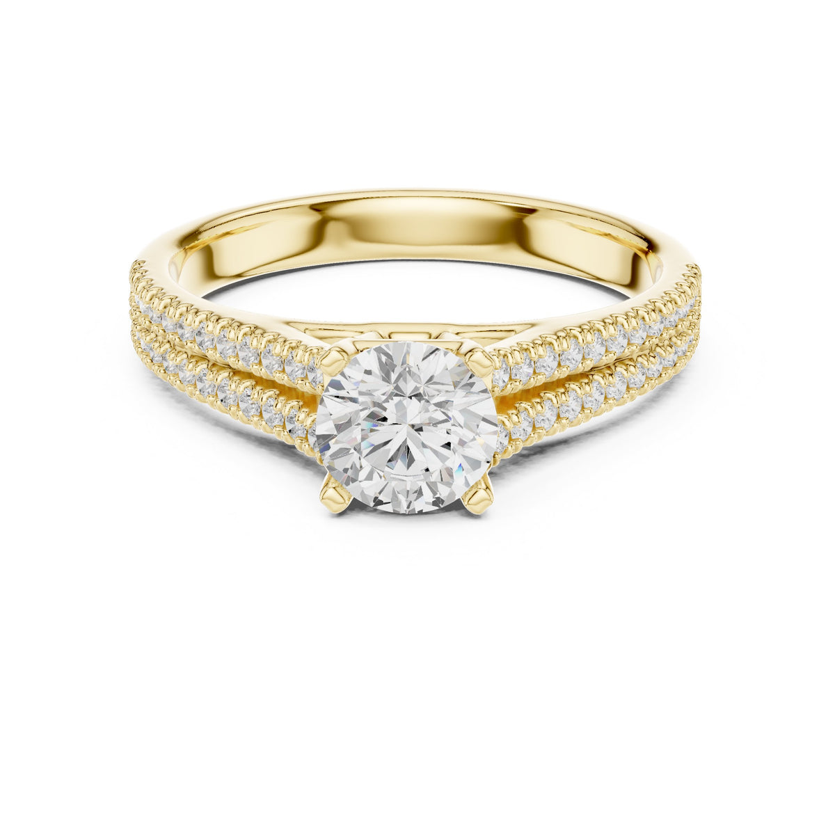 Round Diamond Engagement Ring with Wide Pavé Band