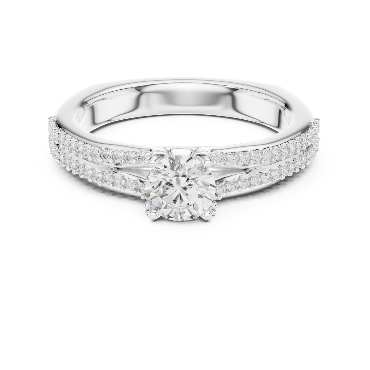 Round Diamond Engagement Ring with Double Row Pavé Band