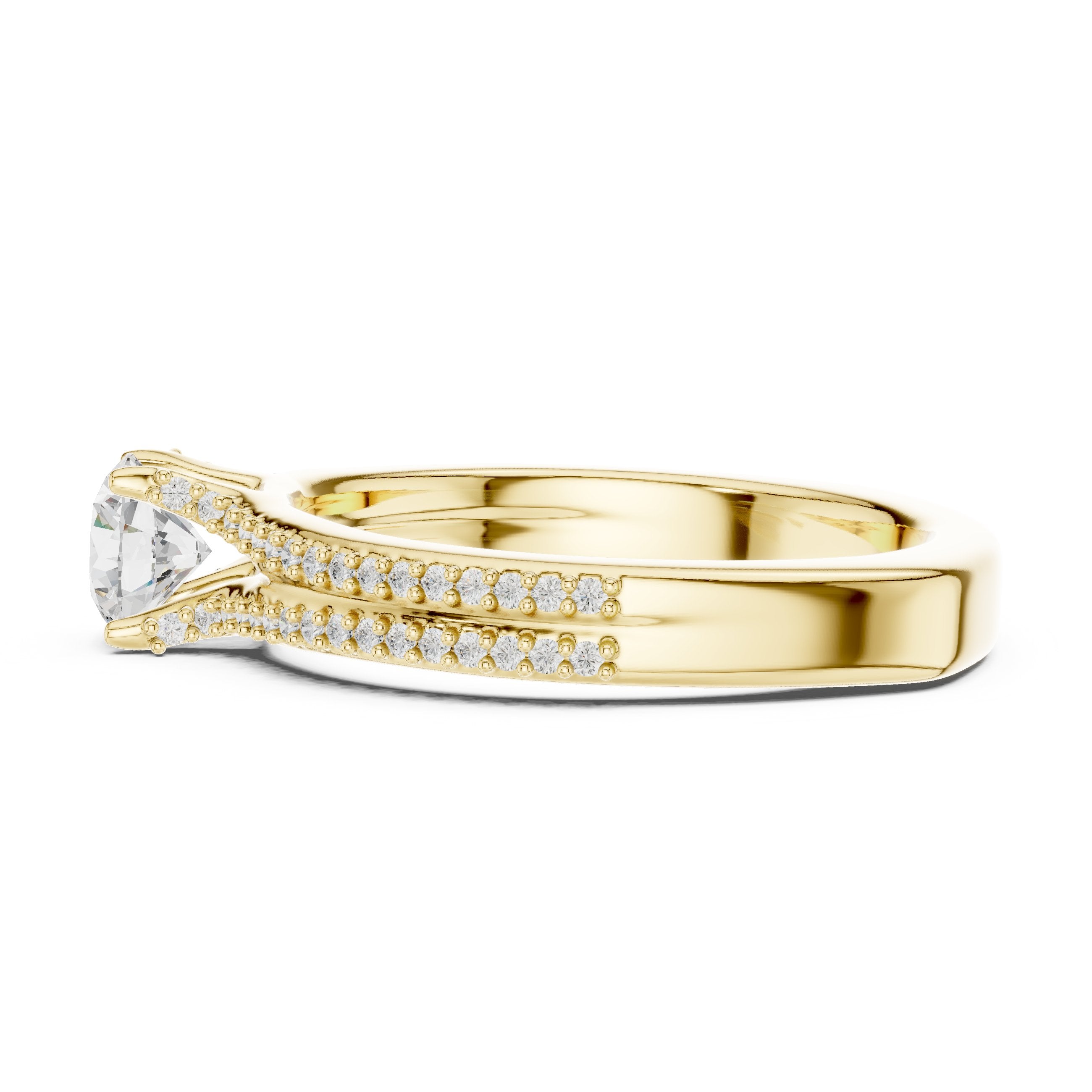 Round Diamond Engagement Ring with Double Row Pavé Band in Yellow Gold - VYKA Diamonds
