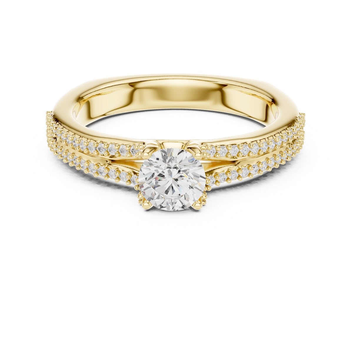 Round Diamond Engagement Ring with Double Row Pavé Band