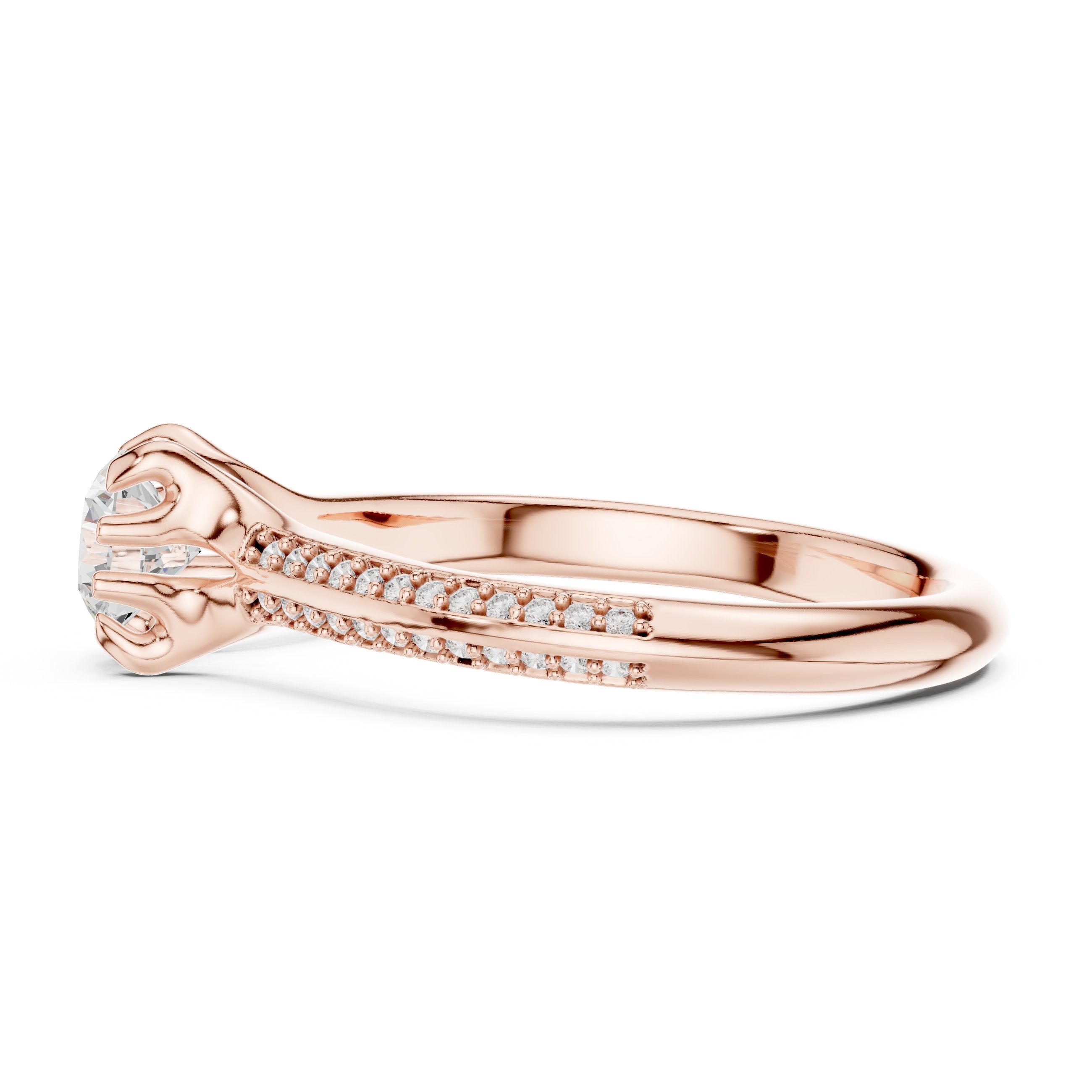 Round Diamond Engagement Ring with Tramline Pavé Band in Rose Gold - VYKA Diamonds