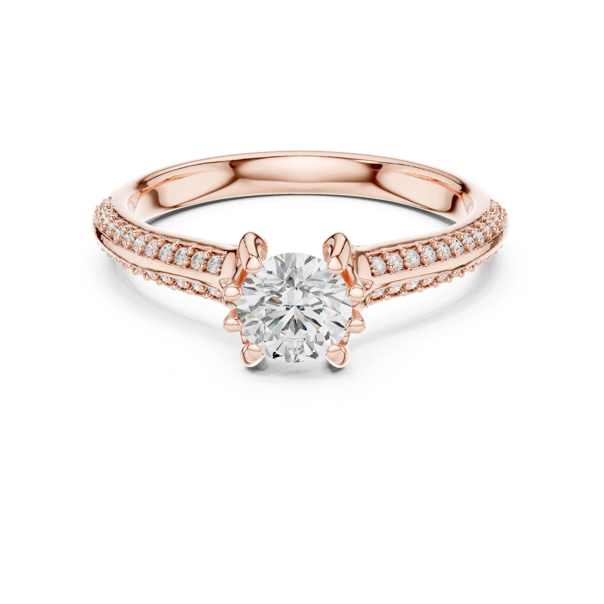 Round Diamond Engagement Ring with Tramline Pavé Band