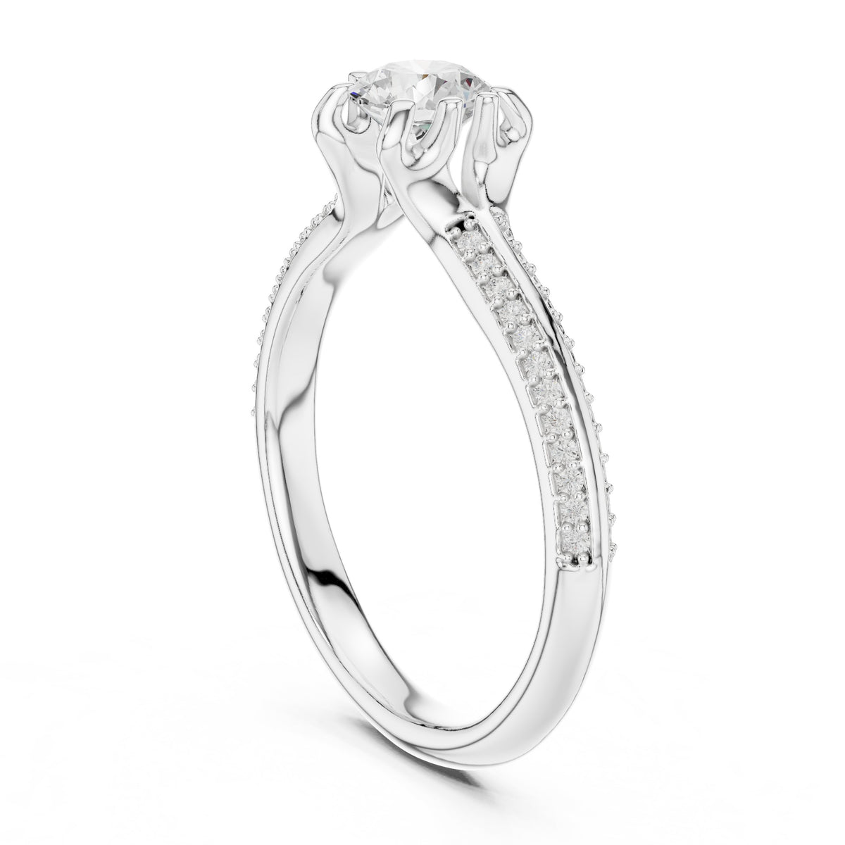 Round Diamond Engagement Ring with Tramline Pavé Band