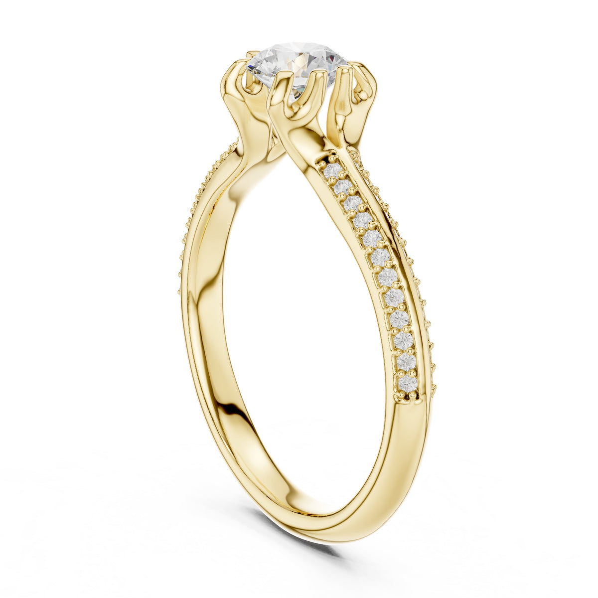 Round Diamond Engagement Ring with Tramline Pavé Band
