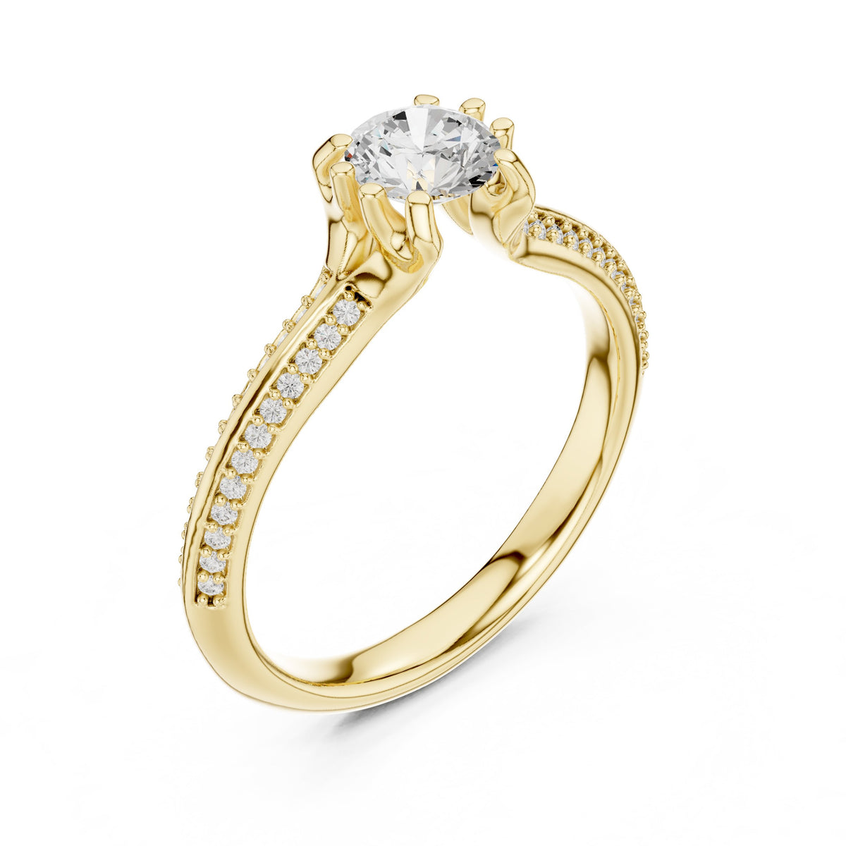 Round Diamond Engagement Ring with Tramline Pavé Band