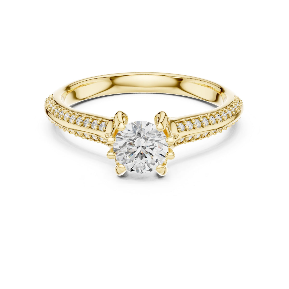 Round Diamond Engagement Ring with Tramline Pavé Band
