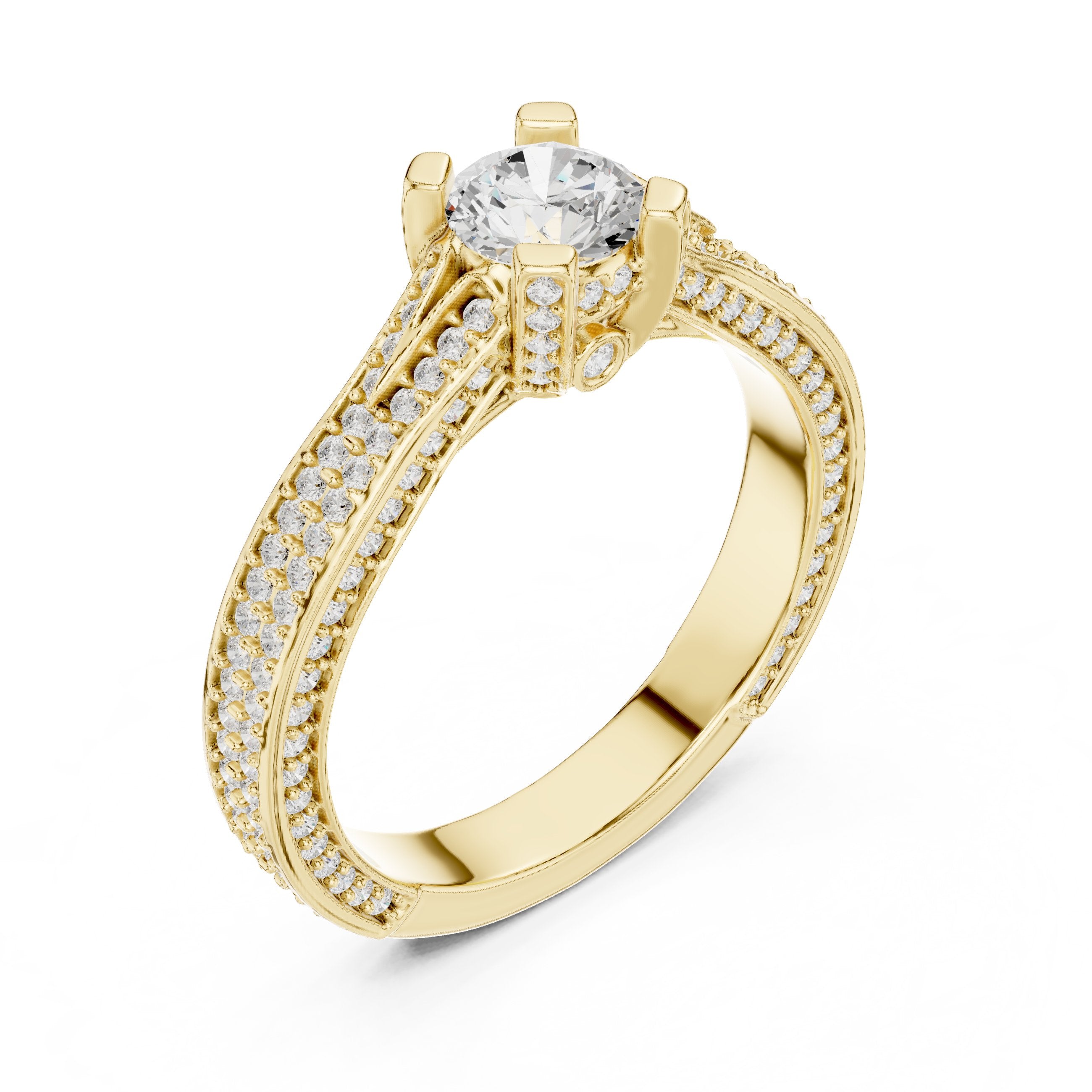 Prestige Cathedral Diamond Engagement Ring in Yellow Gold - VYKA Diamonds