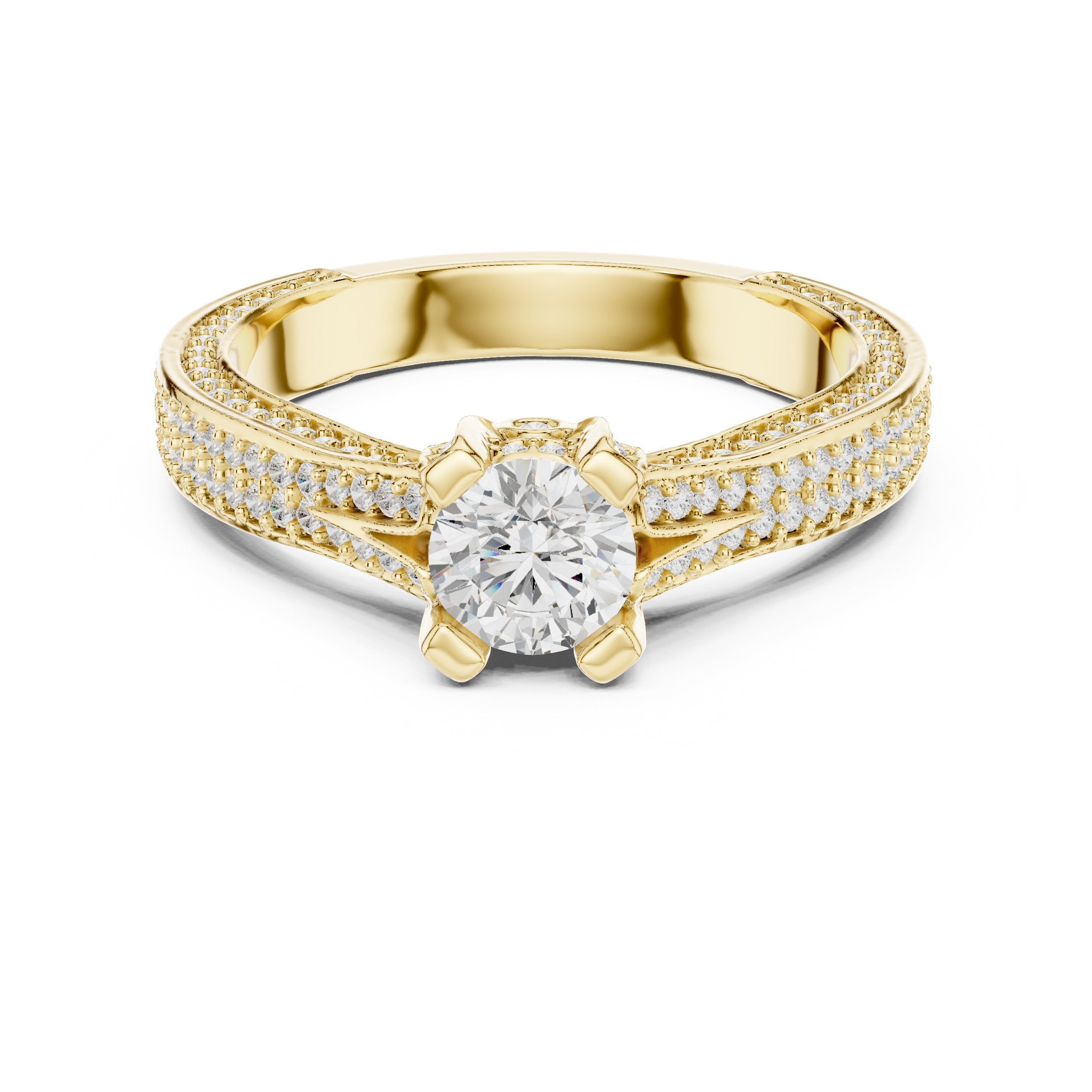 Prestige Cathedral Diamond Engagement Ring in Yellow Gold - VYKA Diamonds