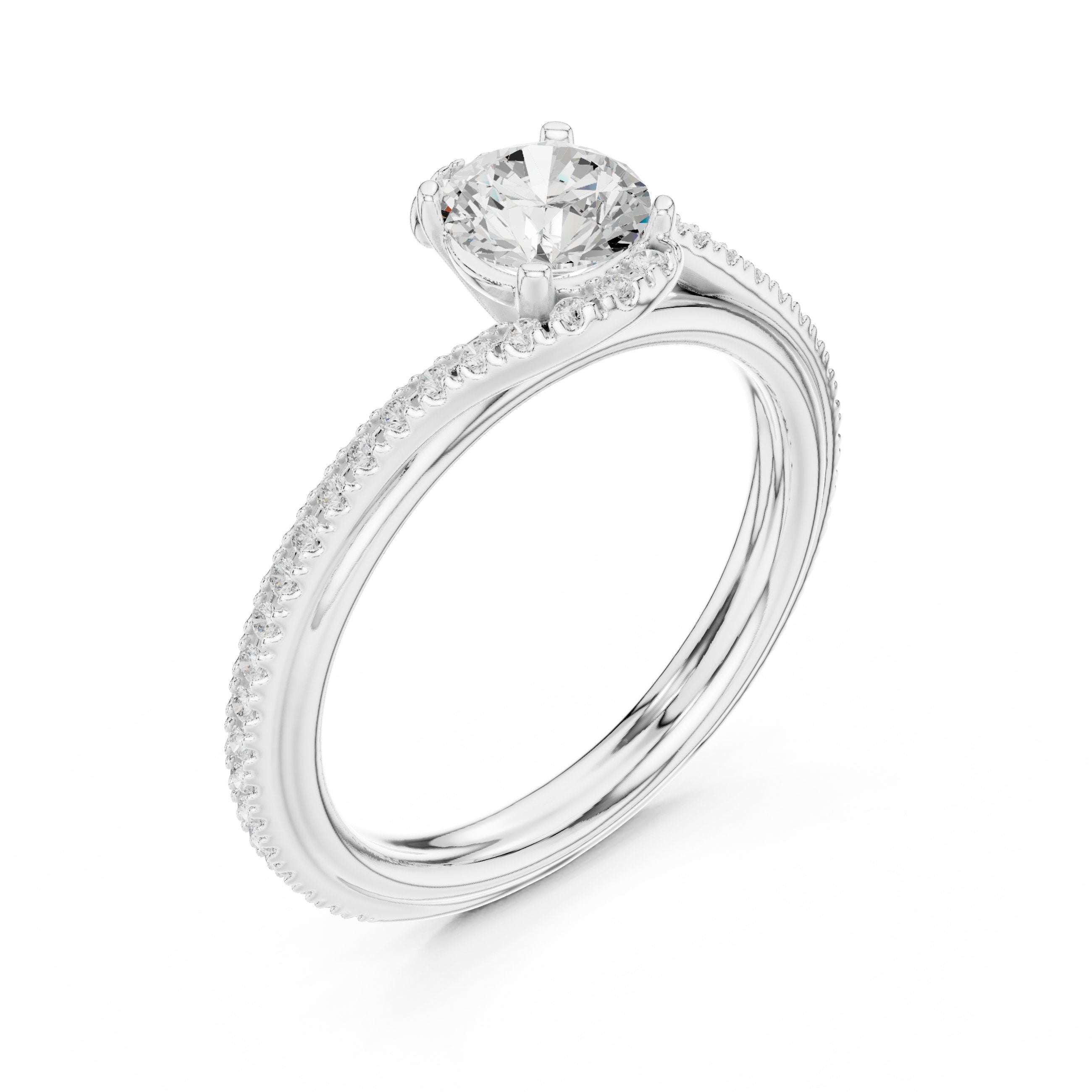 Round Diamond Engagement Ring with Bypass Pavé Twist Shank in White Gold - VYKA Diamonds