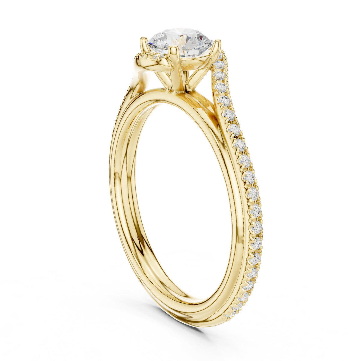Round Diamond Engagement Ring with Bypass Pavé Twist Shank