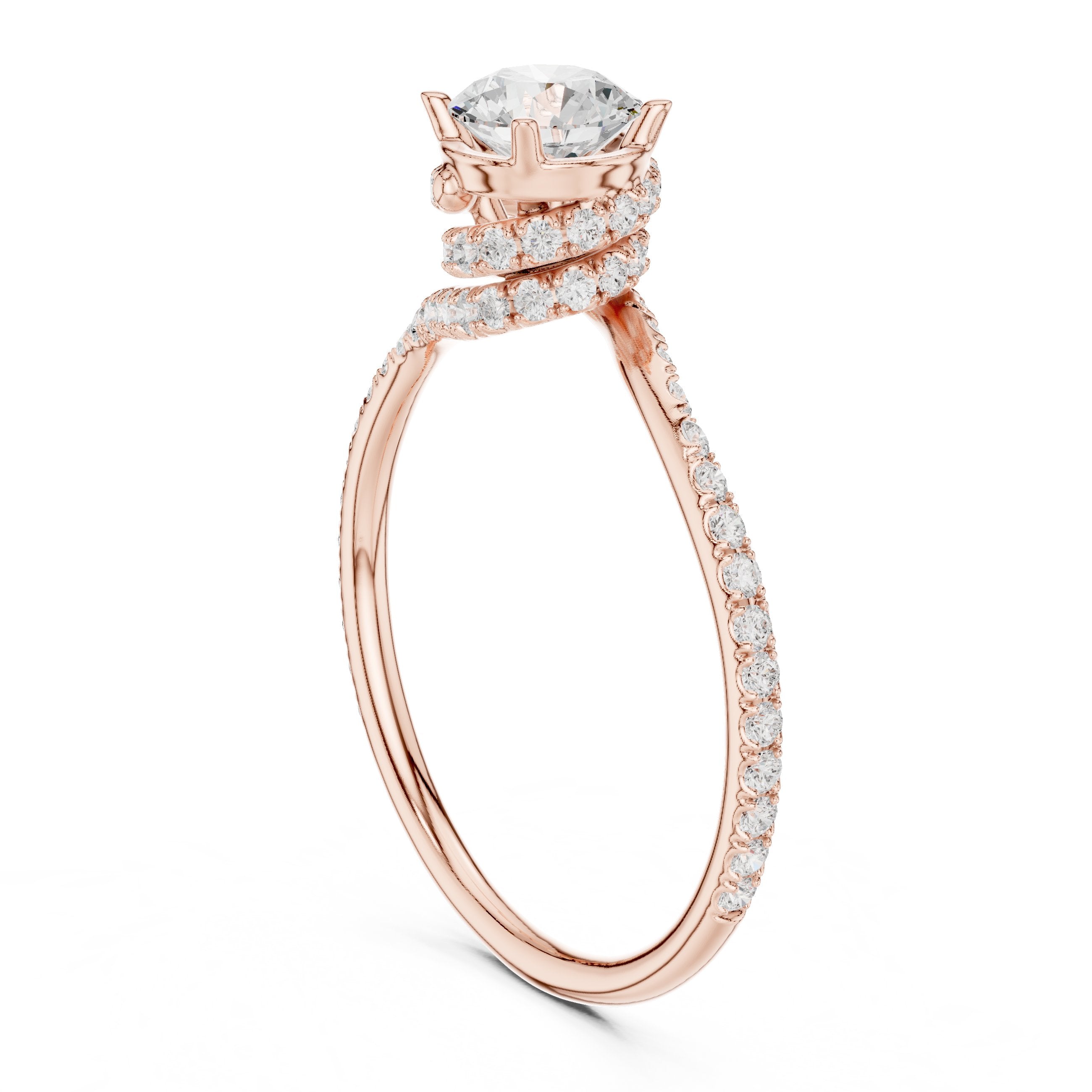 خاتم خطوبة ألماس مستدير بافيه التفافي in Rose Gold - VYKA Diamonds