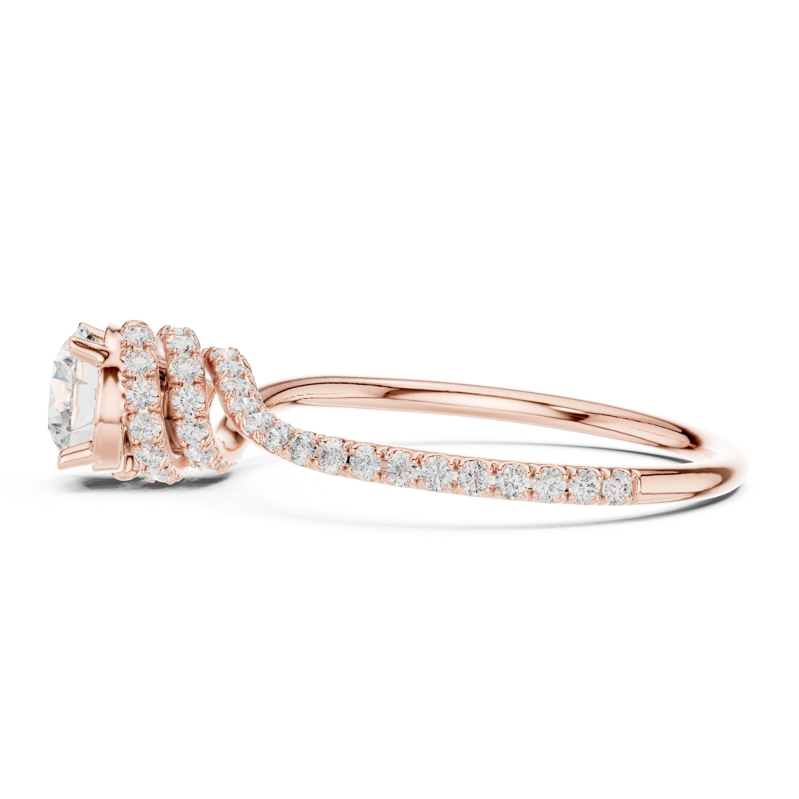 خاتم خطوبة ألماس مستدير بافيه التفافي in Rose Gold - VYKA Diamonds
