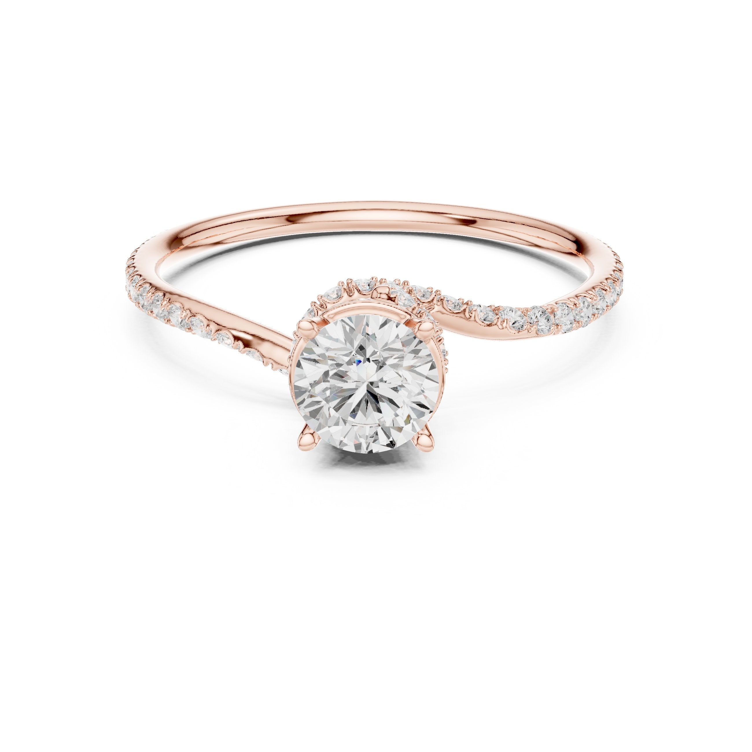 خاتم خطوبة ألماس مستدير بافيه التفافي in Rose Gold - VYKA Diamonds