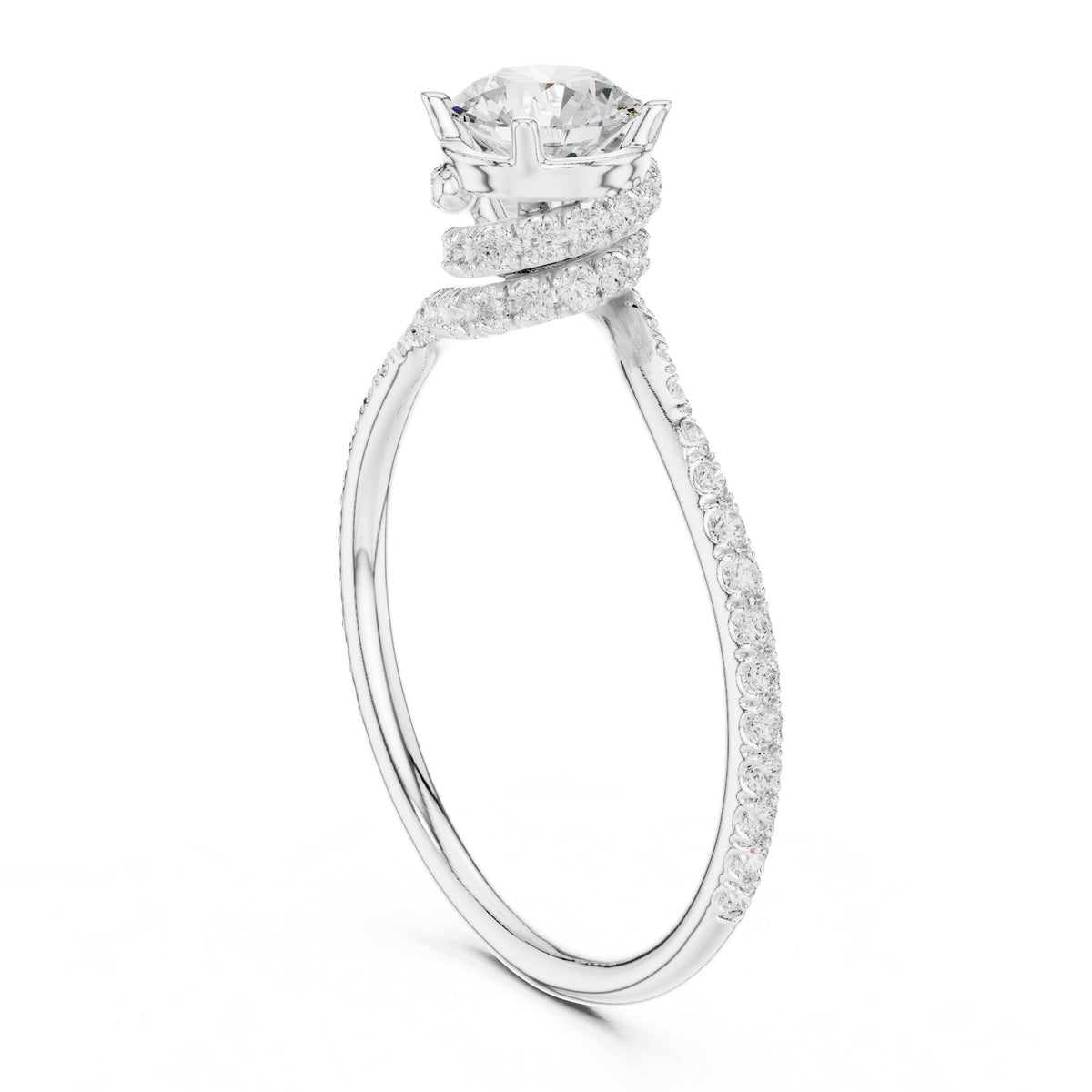 Round Diamond Bypass Pavé Engagement Ring