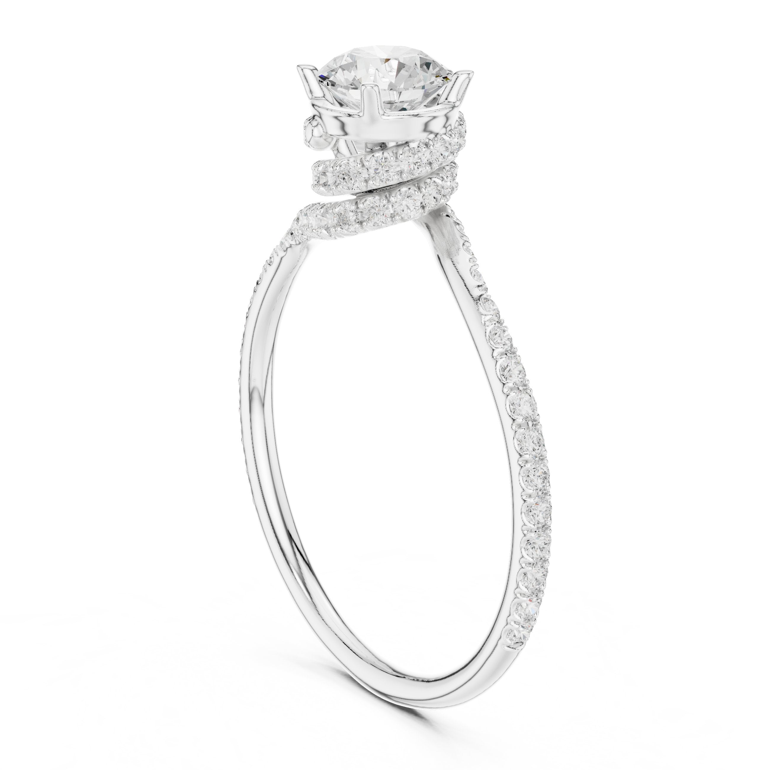 خاتم خطوبة ألماس مستدير بافيه التفافي in White Gold - VYKA Diamonds