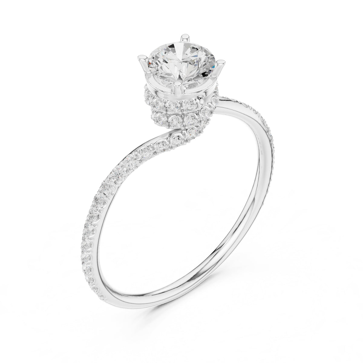 Round Diamond Bypass Pavé Engagement Ring