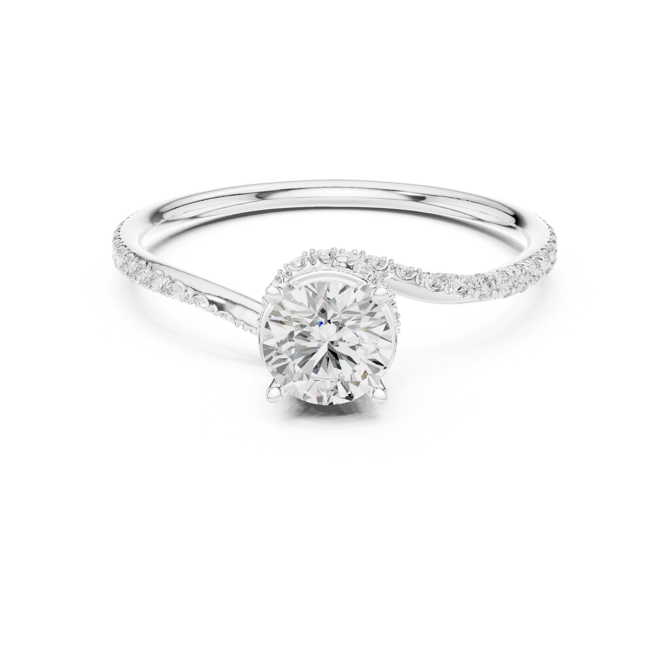 خاتم خطوبة ألماس مستدير بافيه التفافي in White Gold - VYKA Diamonds