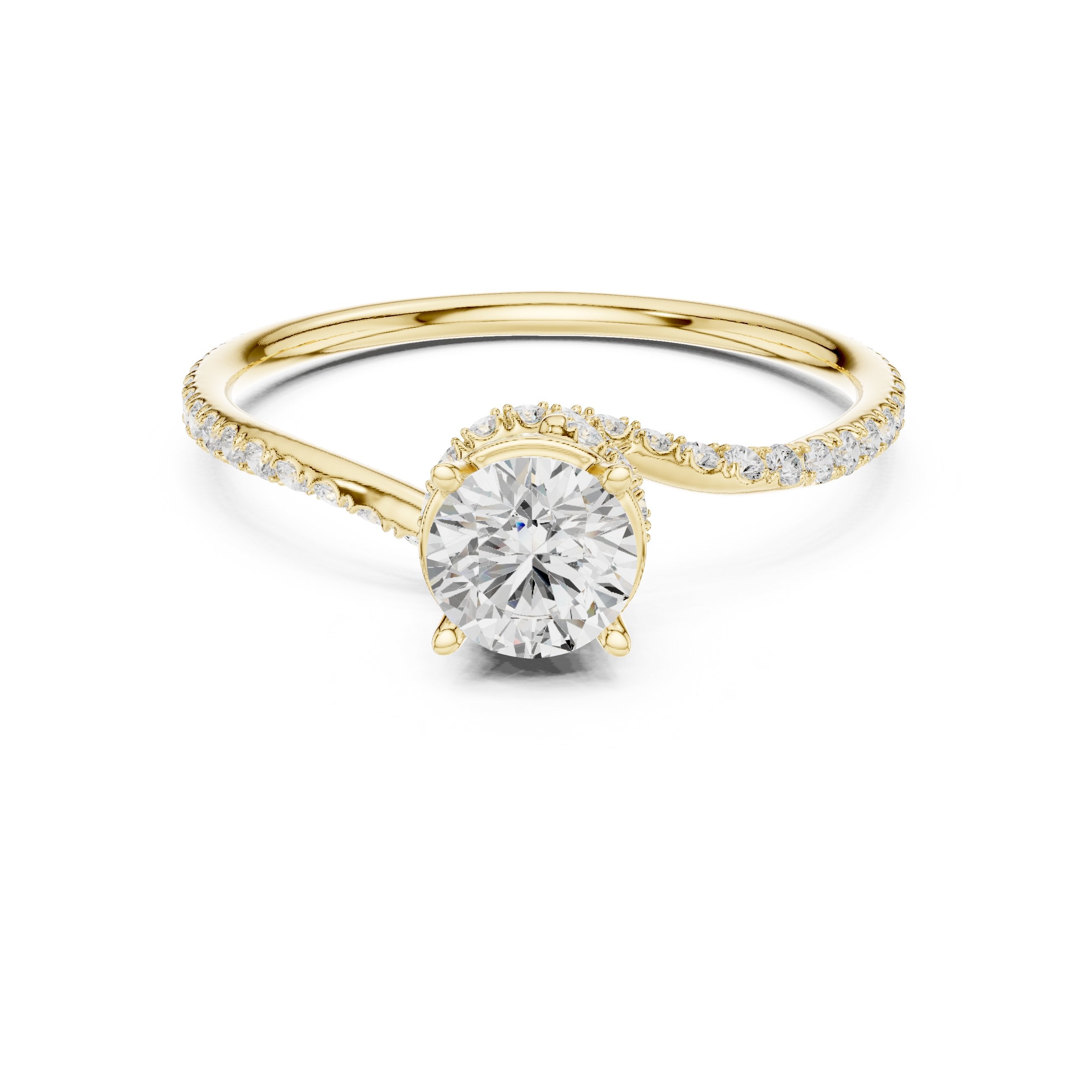 خاتم خطوبة ألماس مستدير بافيه التفافي in Yellow Gold - VYKA Diamonds
