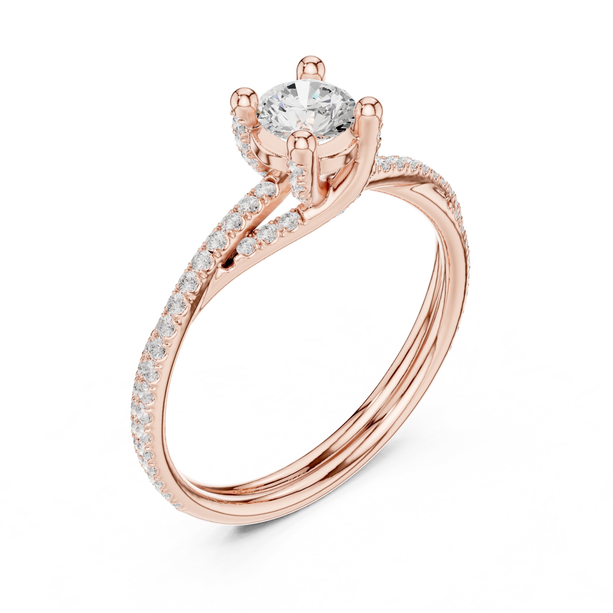 Round Diamond Bezel Set Engagement Ring with Twisted Pavé Shank in Rose Gold - VYKA Diamonds