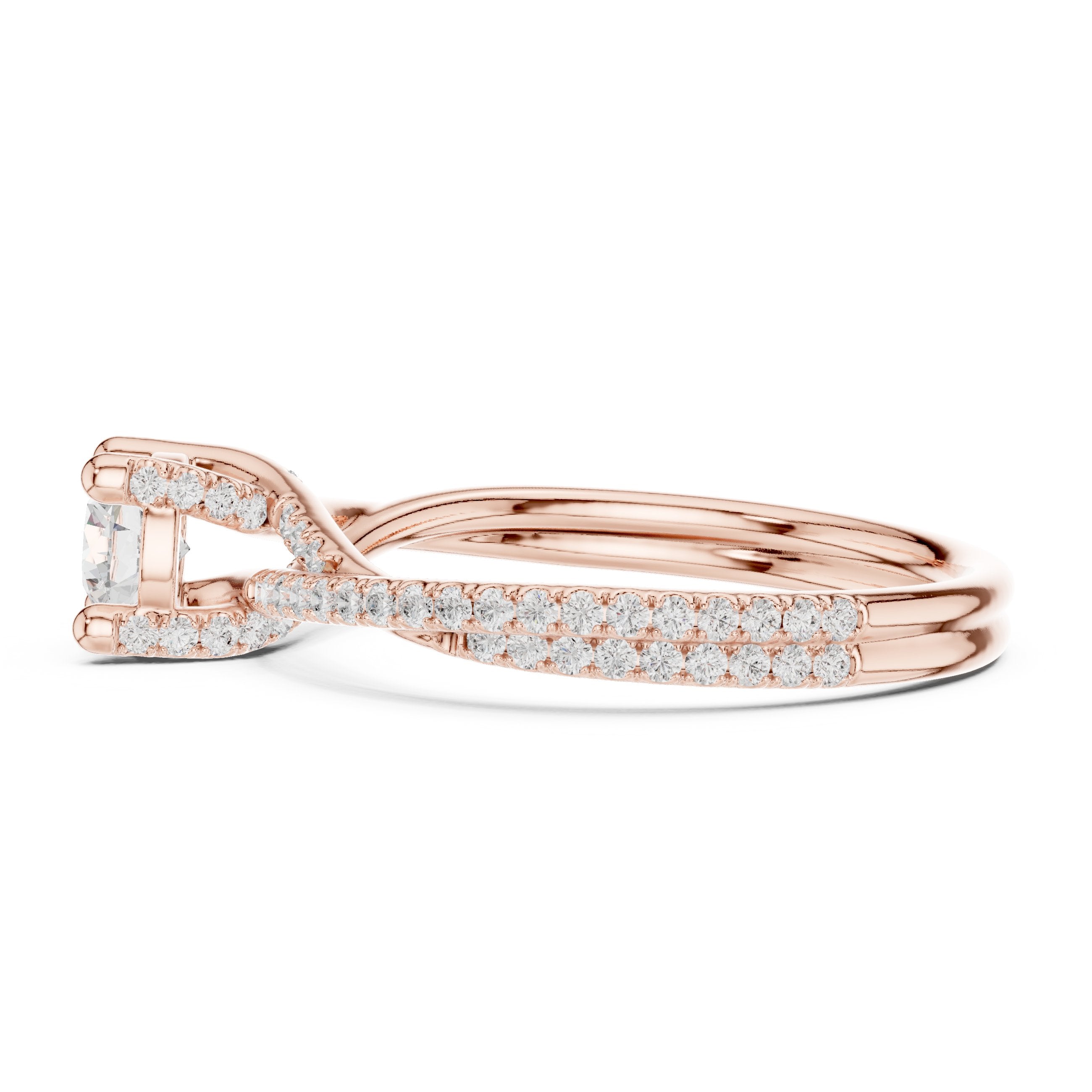 Round Diamond Bezel Set Engagement Ring with Twisted Pavé Shank in Rose Gold - VYKA Diamonds