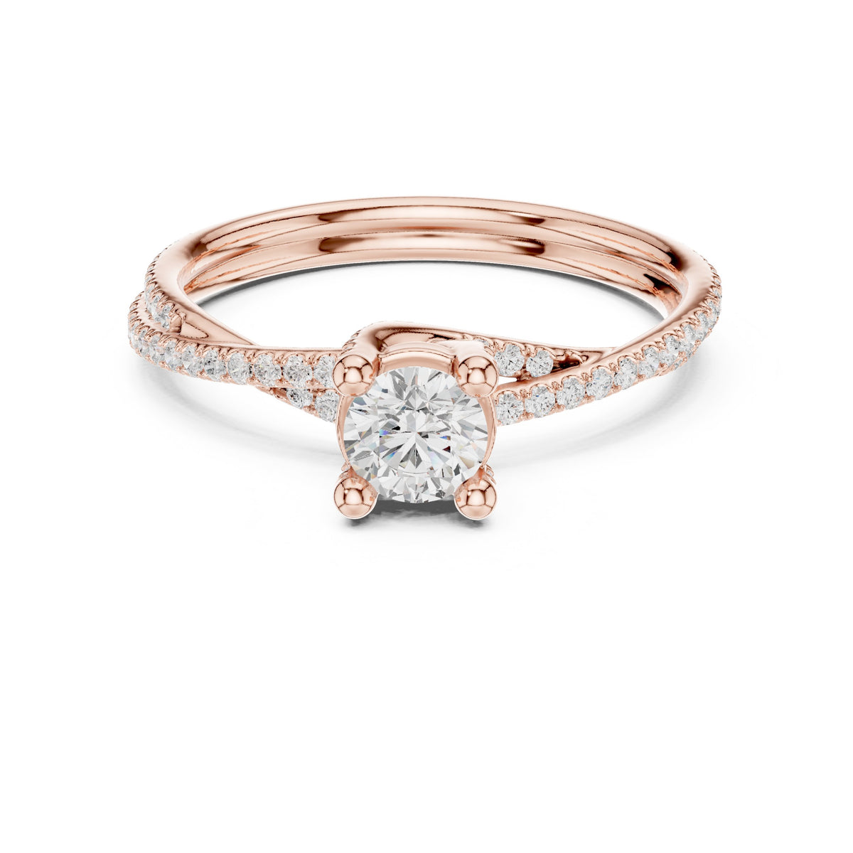 Round Diamond Bezel Set Engagement Ring with Twisted Pavé Shank