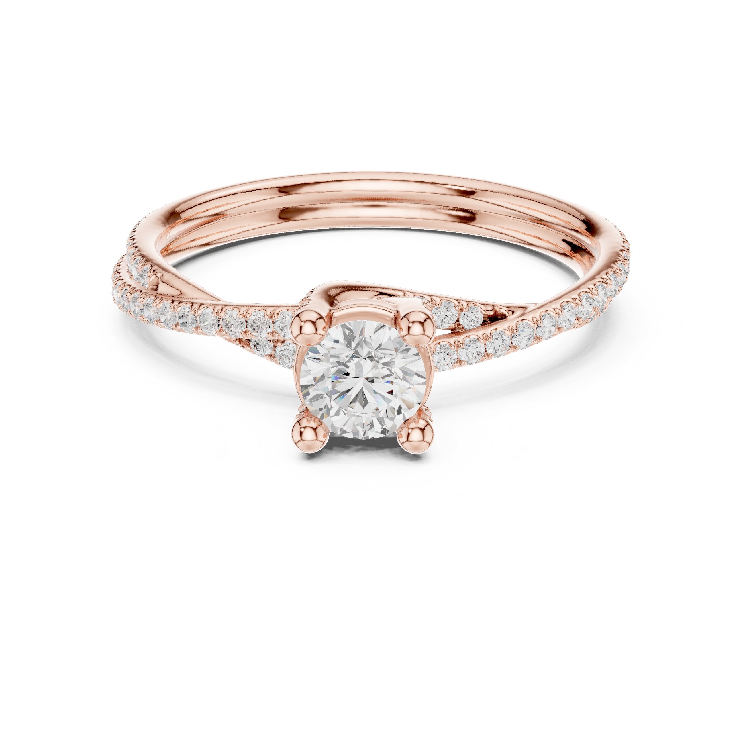 Round Diamond Bezel Set Engagement Ring with Twisted Pavé Shank in Rose Gold - VYKA Diamonds