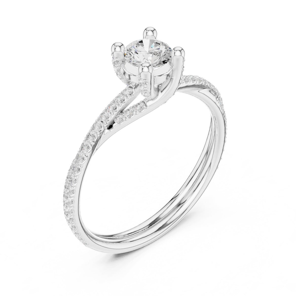 Round Diamond Bezel Set Engagement Ring with Twisted Pavé Shank