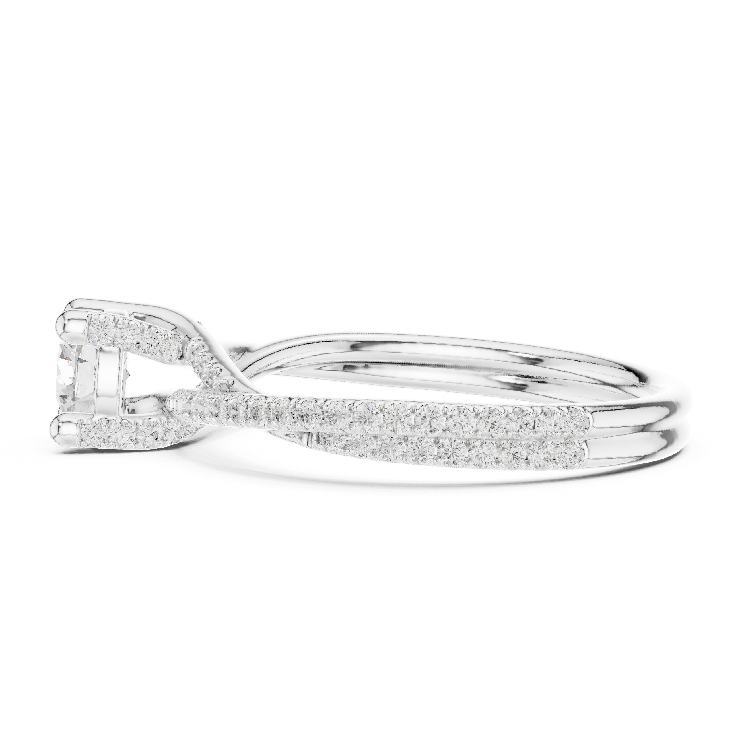 Round Diamond Bezel Set Engagement Ring with Twisted Pavé Shank in White Gold - VYKA Diamonds