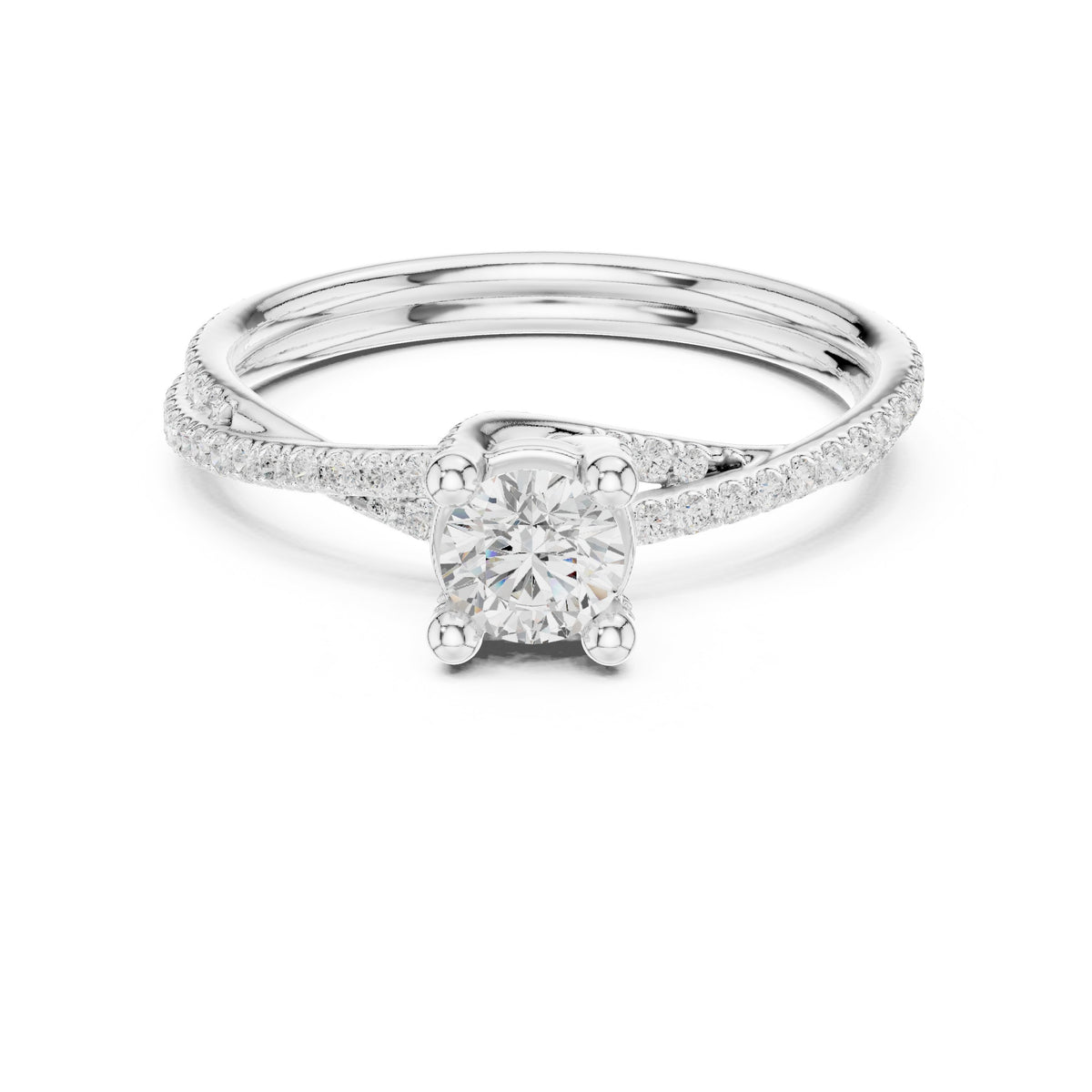 Round Diamond Bezel Set Engagement Ring with Twisted Pavé Shank