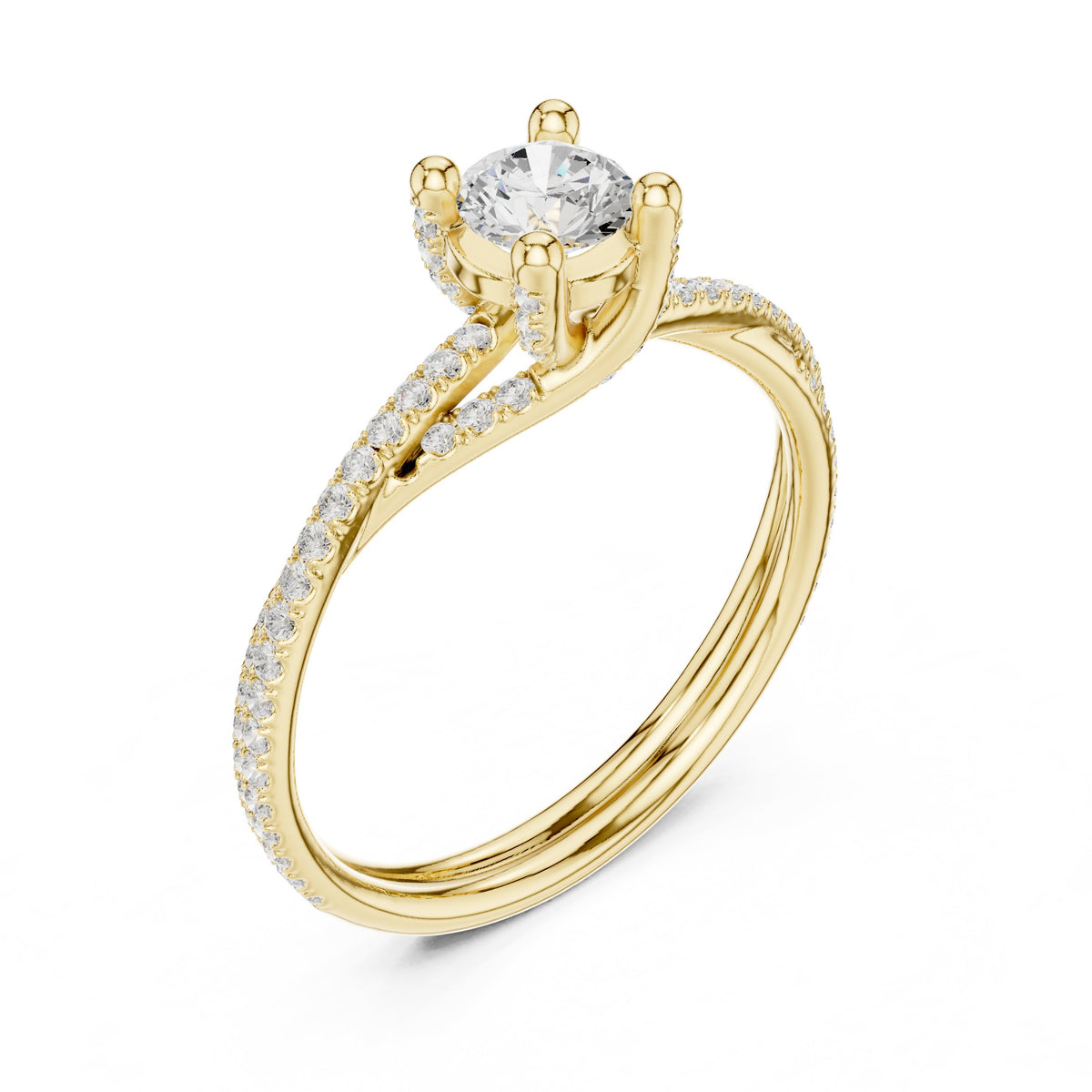 Round Diamond Bezel Set Engagement Ring with Twisted Pavé Shank