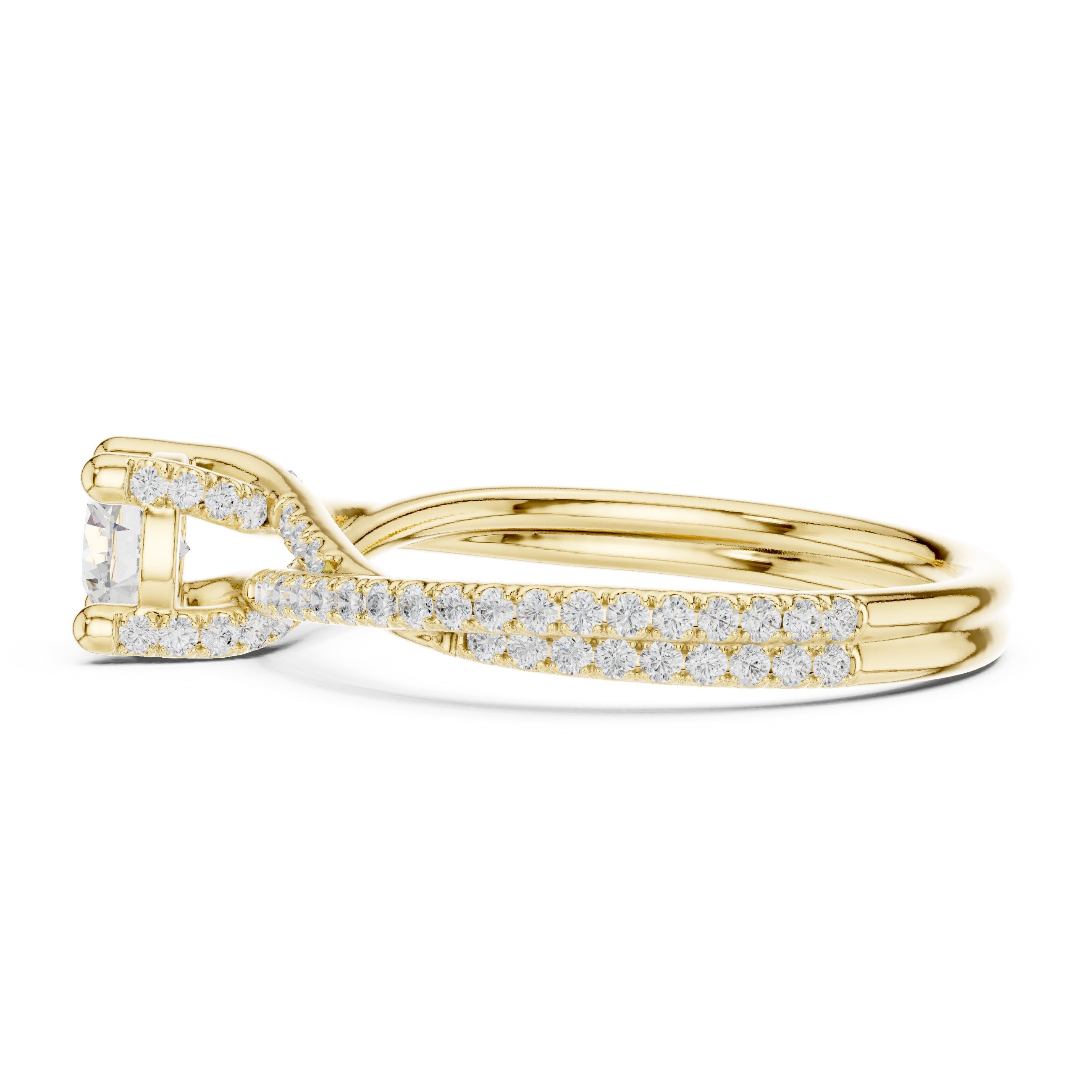 Round Diamond Bezel Set Engagement Ring with Twisted Pavé Shank in Yellow Gold - VYKA Diamonds