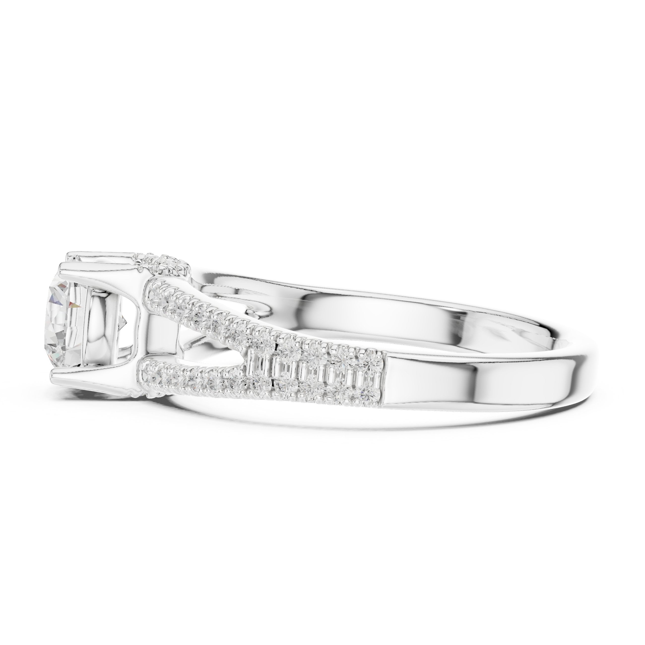 خاتم خطوبة ألماس مستدير بساق منقسم بافيه مزدوج الصفوف in White Gold - VYKA Diamonds