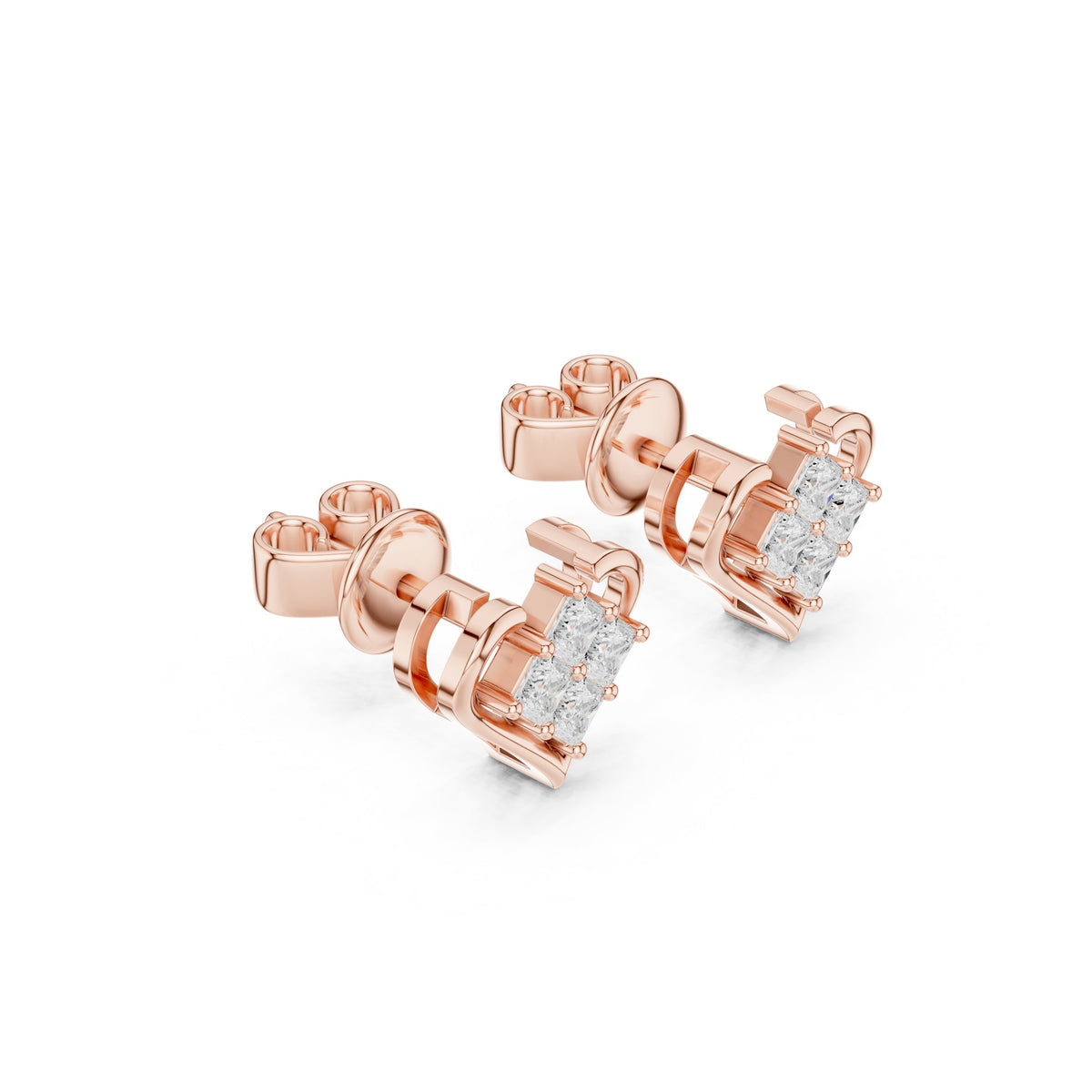 Heart Princess Cluster Diamond Stud Earrings