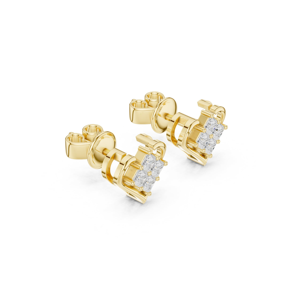 Heart Princess Cluster Diamond Stud Earrings