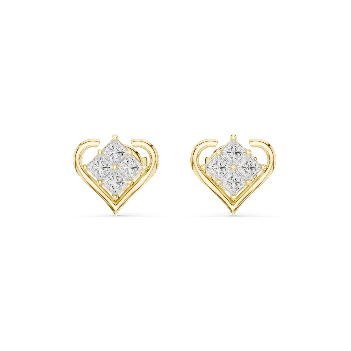 Heart Princess Cluster Diamond Stud Earrings