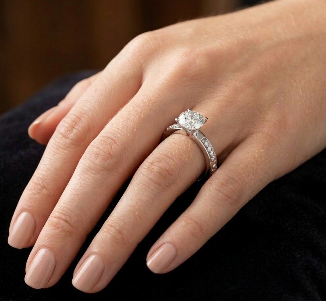 Round Diamond Engagement Ring with Channel Set Pavé Band