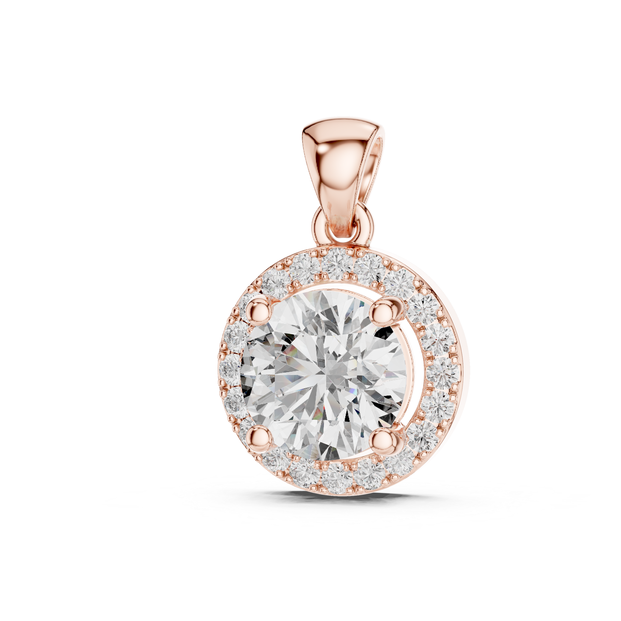 Floating Round Diamond Pendant in Rose Gold - VYKA Diamonds