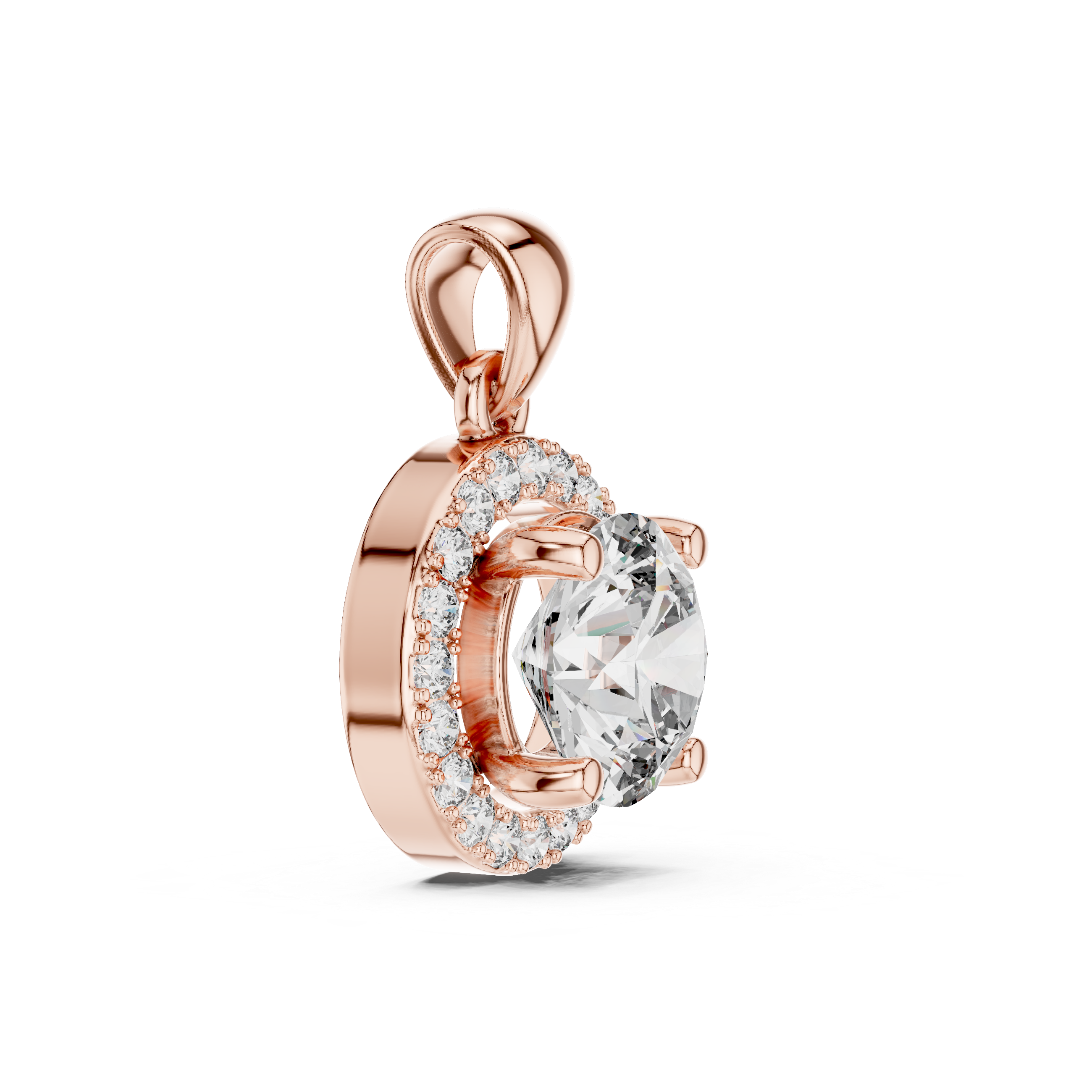 Floating Round Diamond Pendant in Rose Gold - VYKA Diamonds
