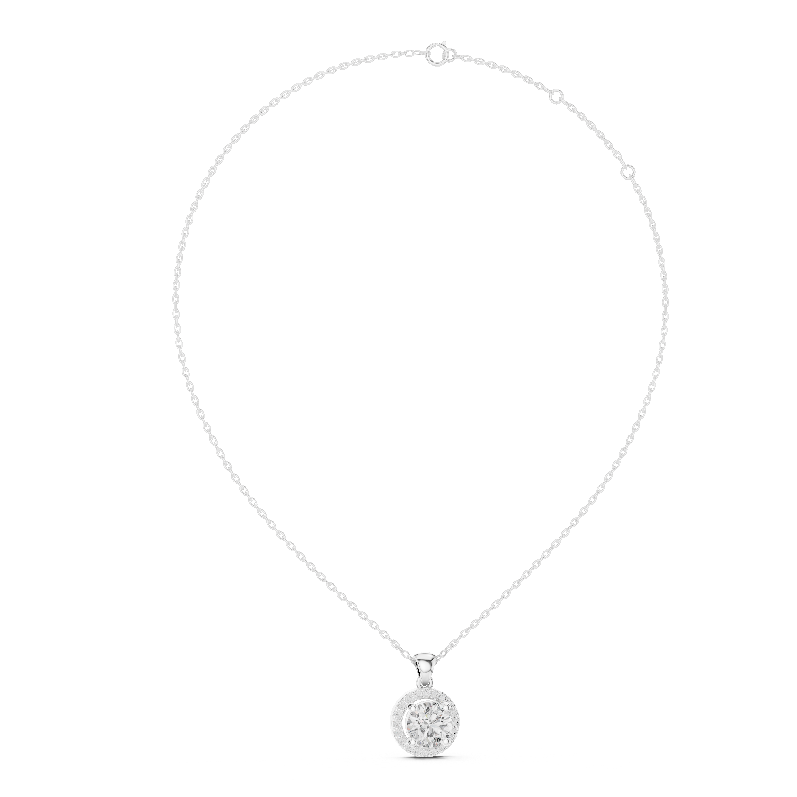 Floating Round Diamond Pendant in White Gold - VYKA Diamonds