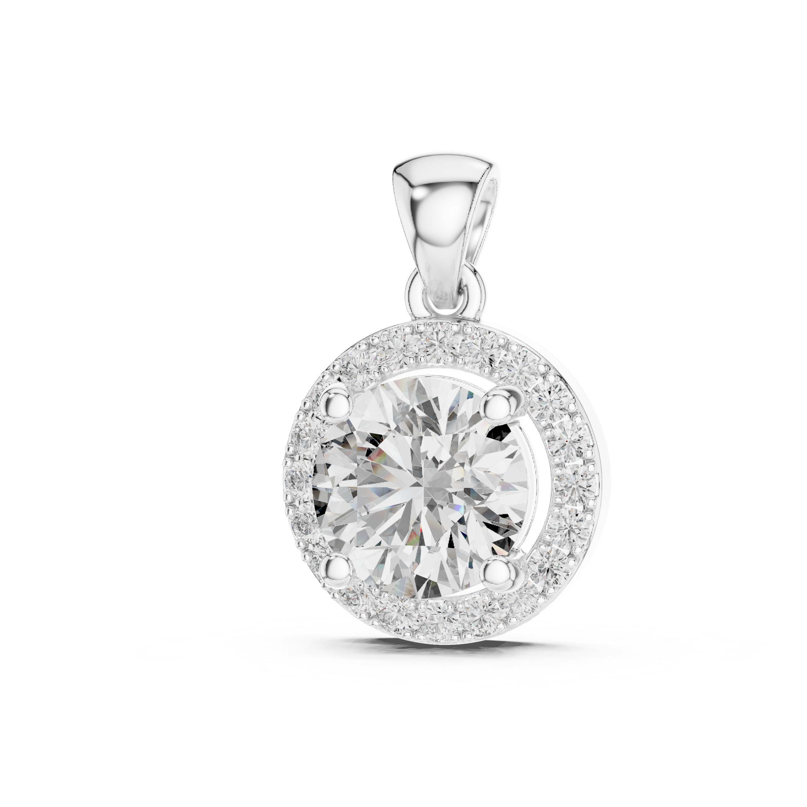 Floating Round Diamond Pendant in White Gold - VYKA Diamonds