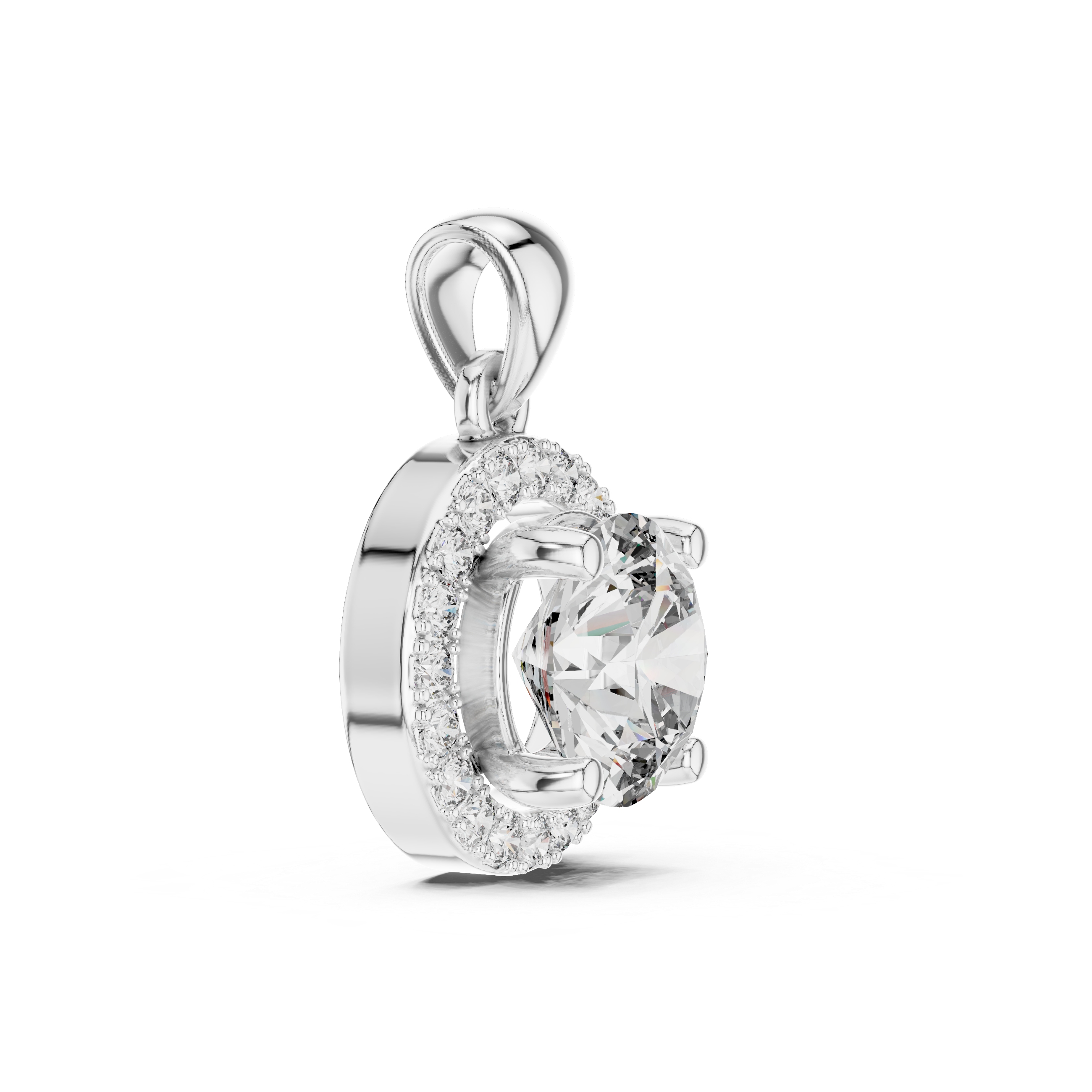 Floating Round Diamond Pendant in White Gold - VYKA Diamonds