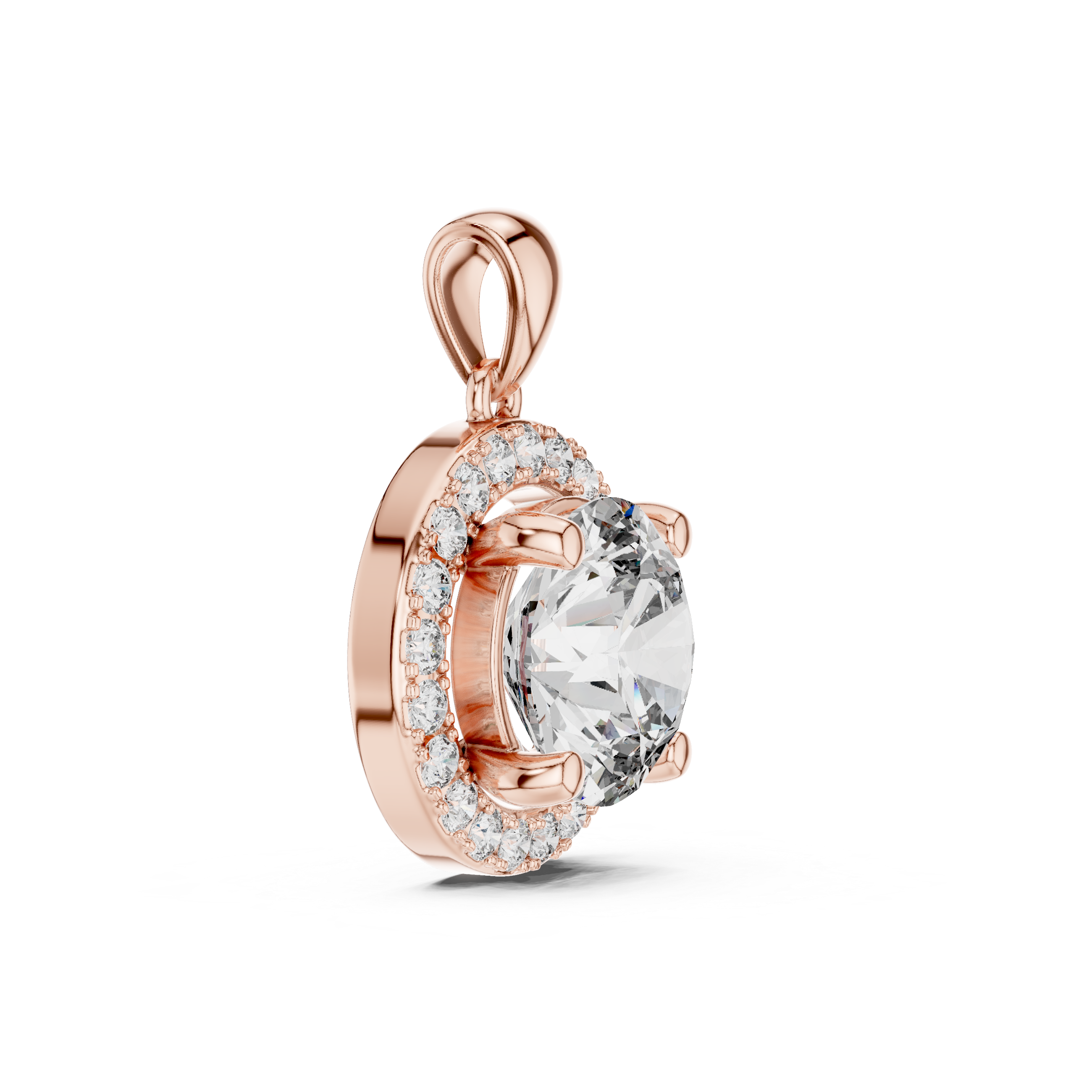 Round Bezel Frame Diamond Pendant in Rose Gold - VYKA Diamonds